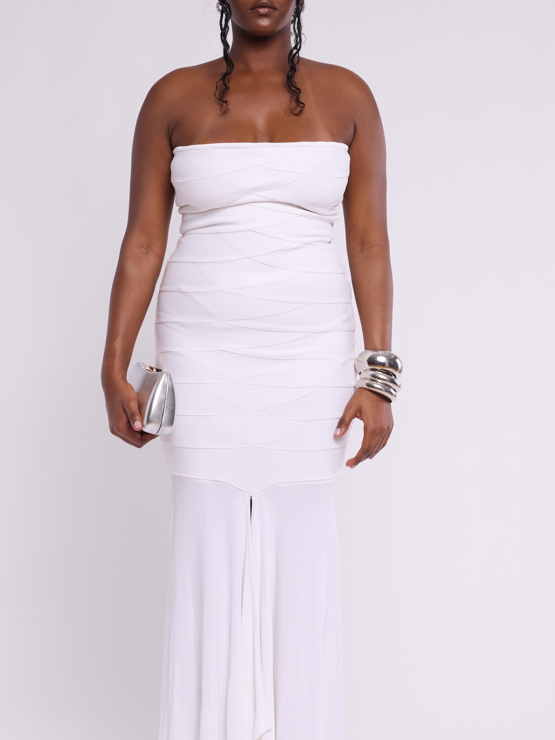 Hervé Léger 2000s White Fishtail Dress