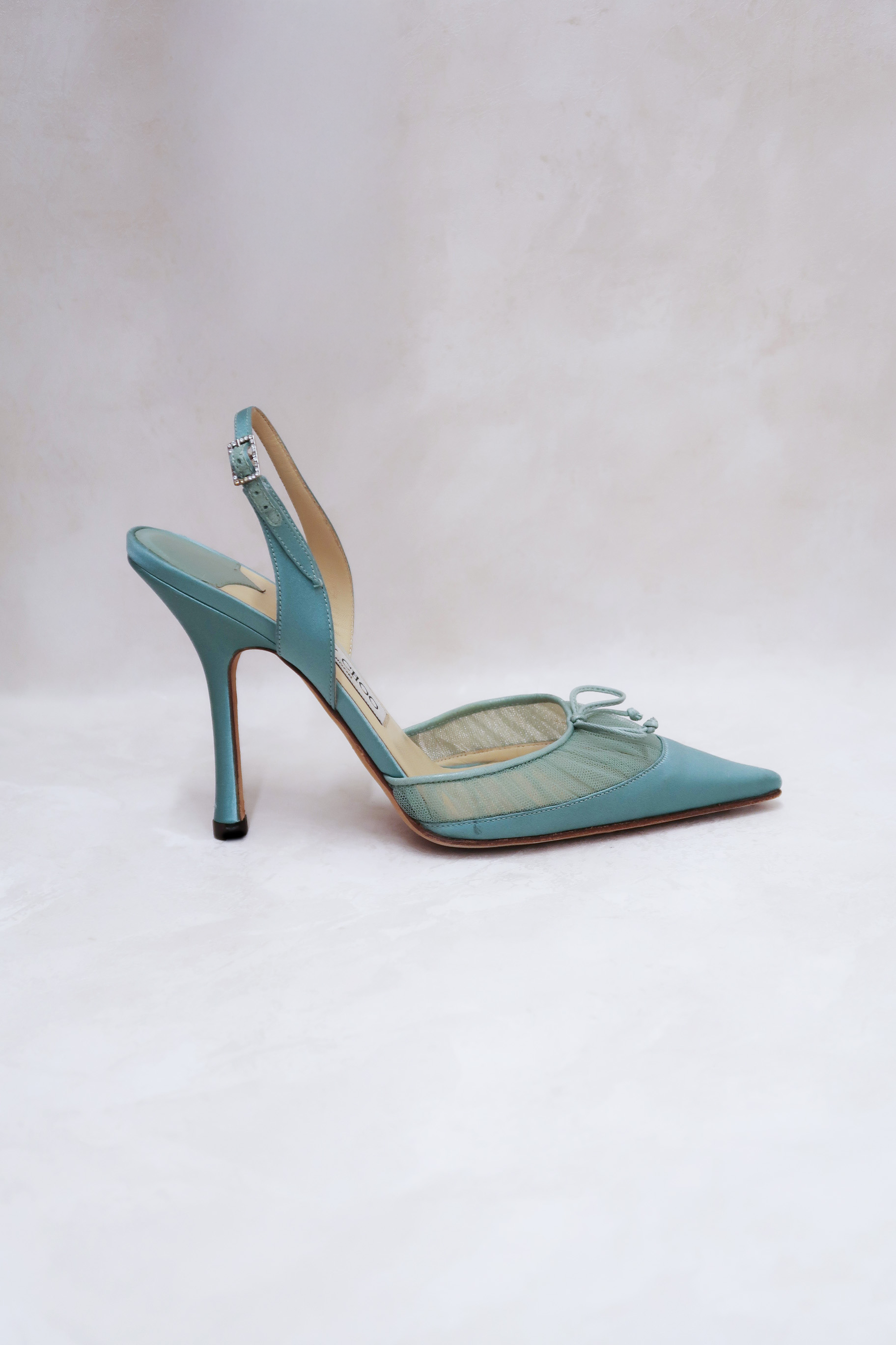 Jimmy Choo Vintage Blue Satin Bow Heels