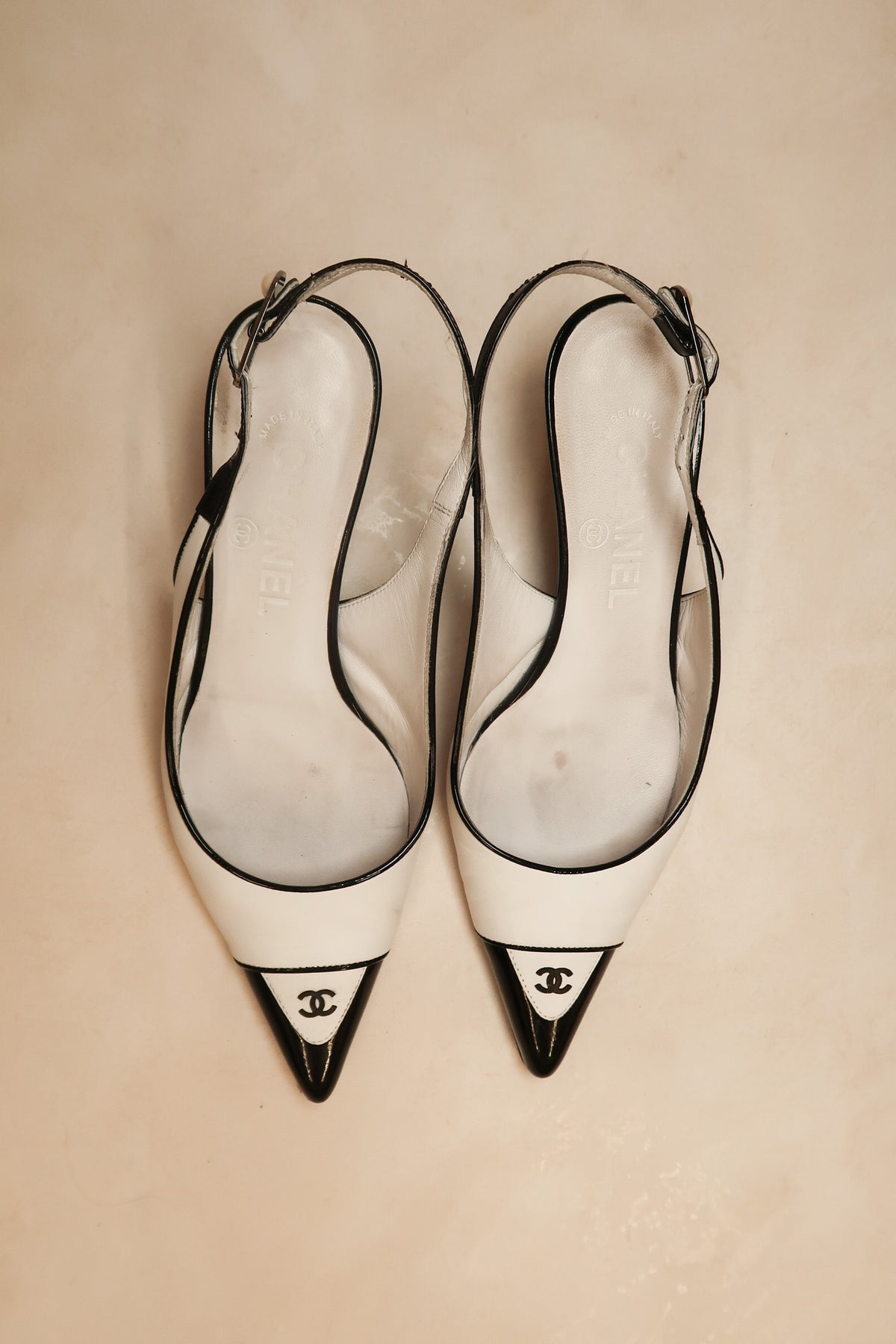 Chanel 2000s White Slingback Heels