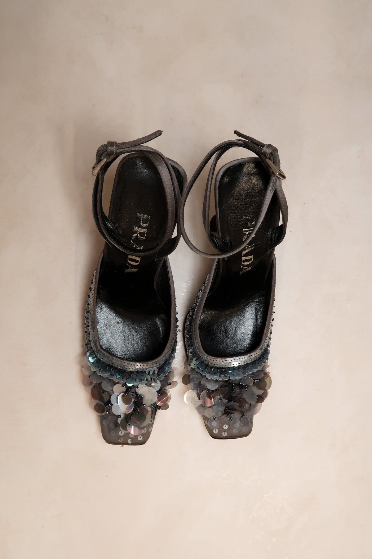 Prada FW 1999 Grey Sequin Heels