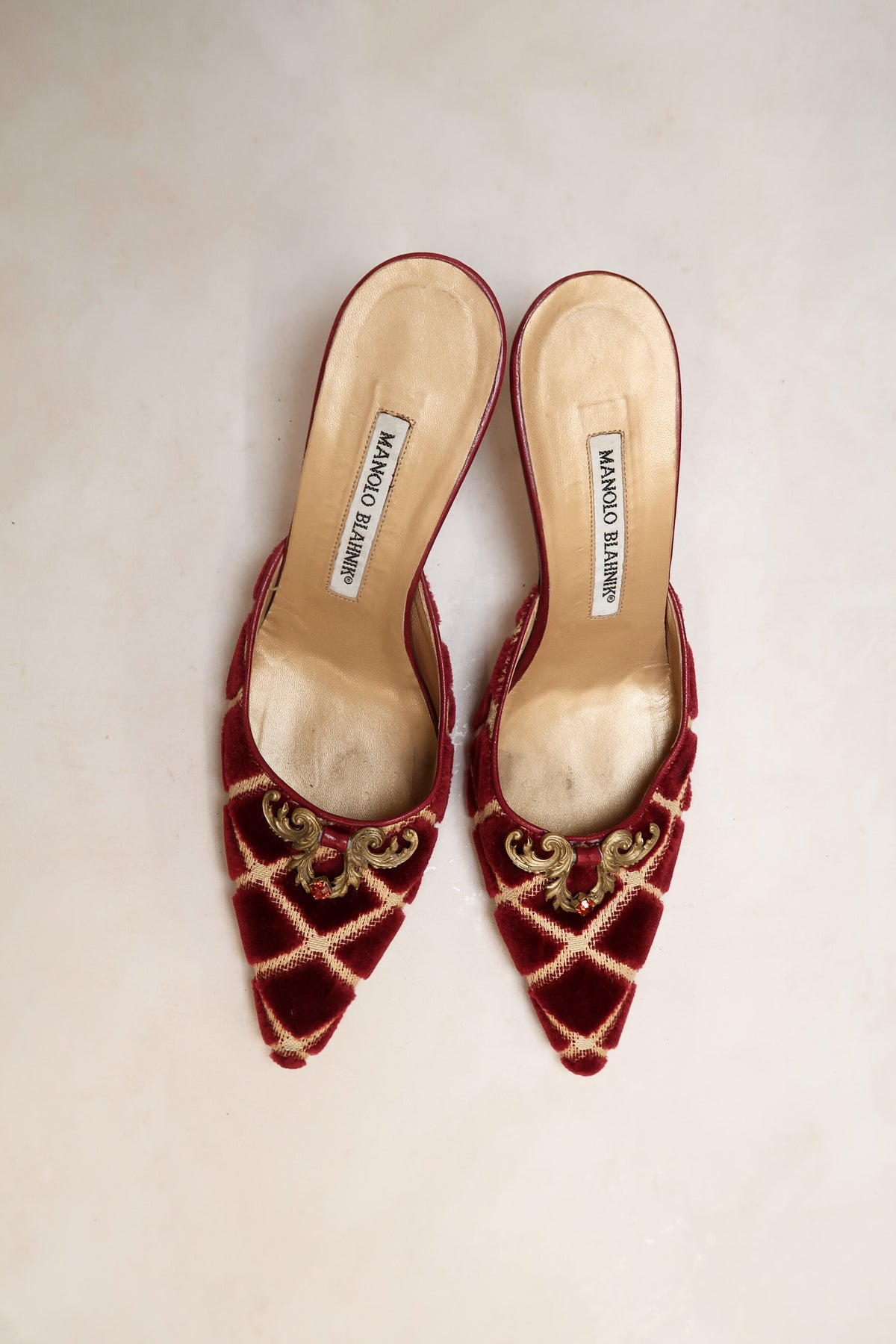 Manolo Blahnik 2000s Velvet Printed Mules