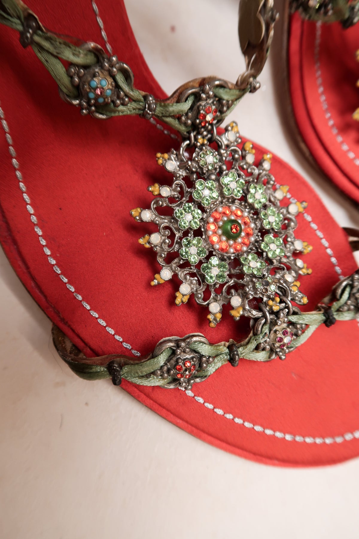 René Caovilla 2000s Red Jeweled Sandal Heels