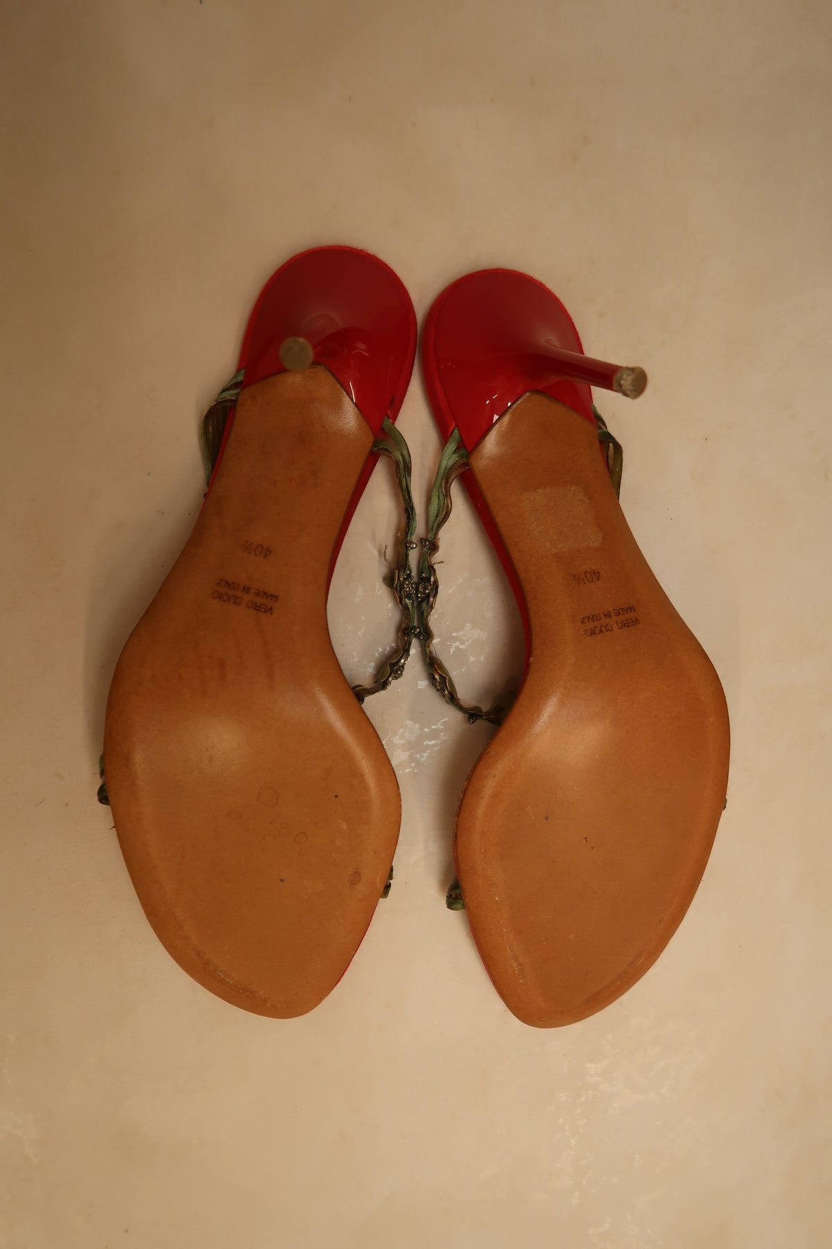René Caovilla 2000s Red Jeweled Sandal Heels