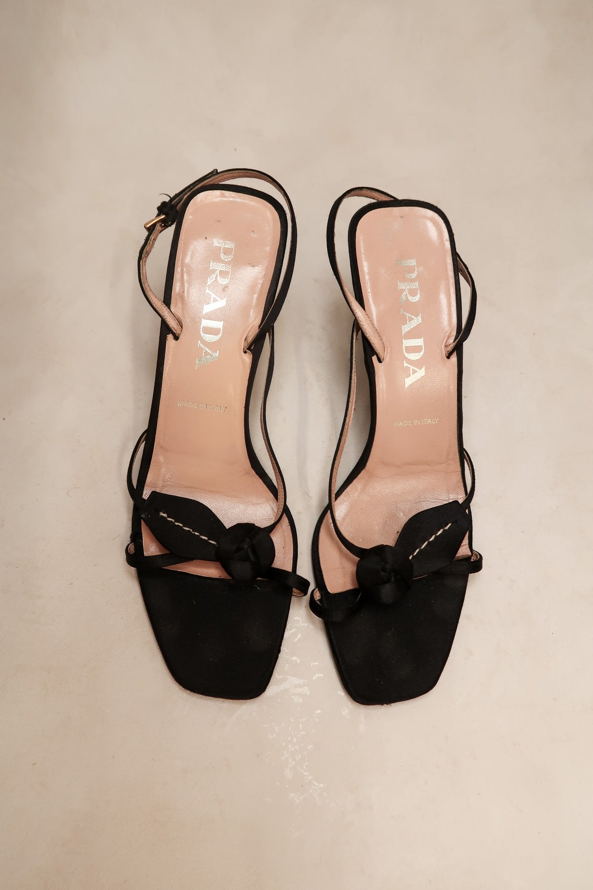 Prada 2000s Black Satin Floral Heels