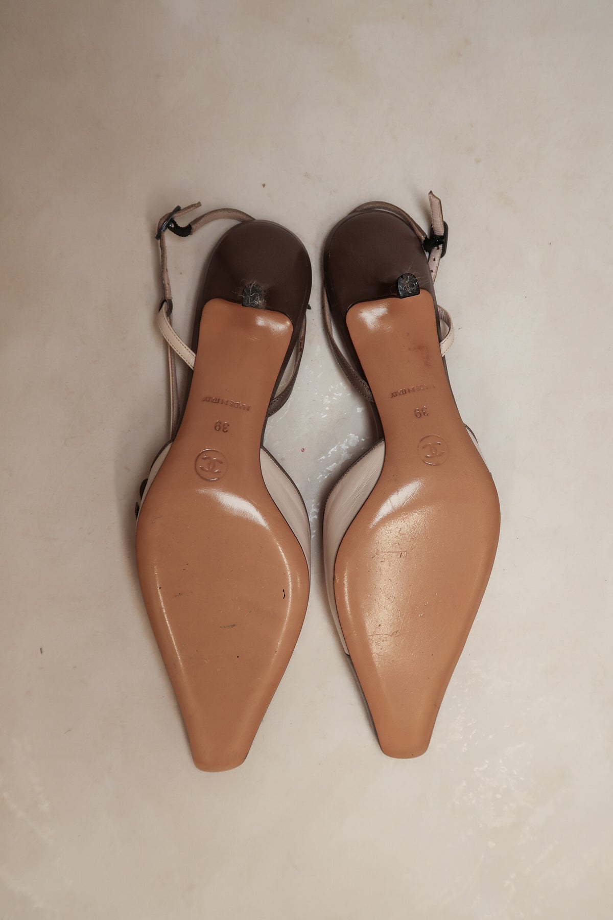 Chanel 2004 Grey & Bone Pink Slingback Pumps
