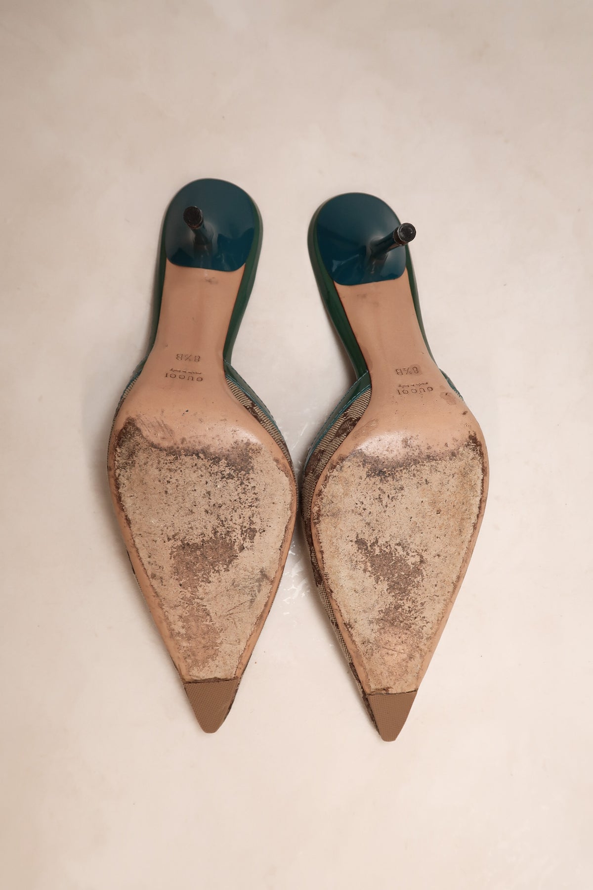 Gucci 2000s Monogram Teal Horsebit Mules