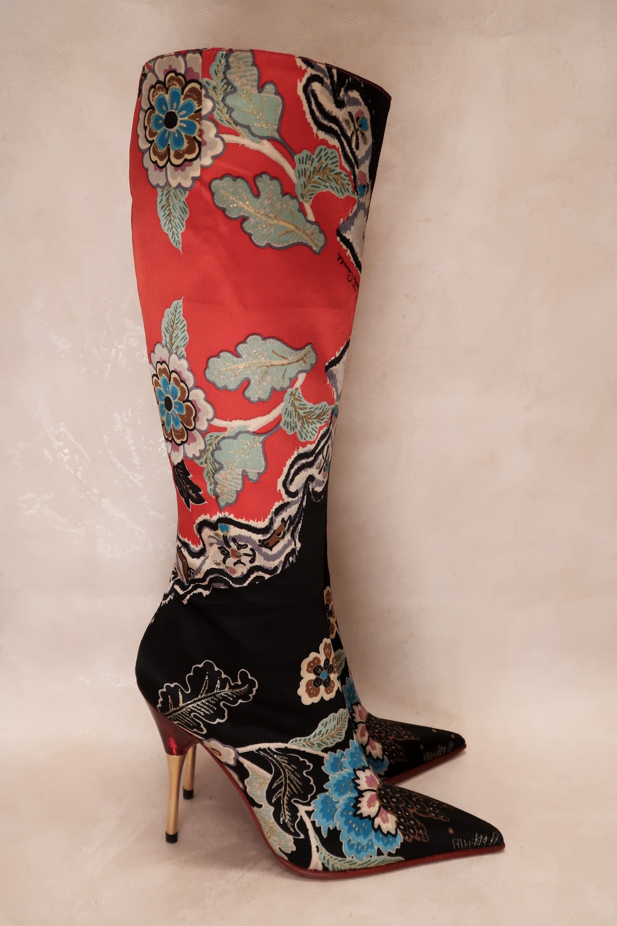 Roberto Cavalli SS 2003 Chinoiserie Red Satin Boots
