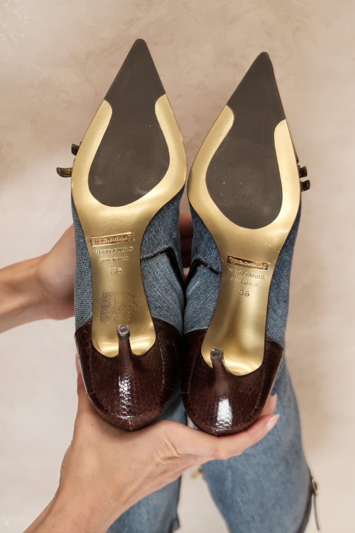 Dolce & Gabbana 2000s Denim Snakeskin Boots