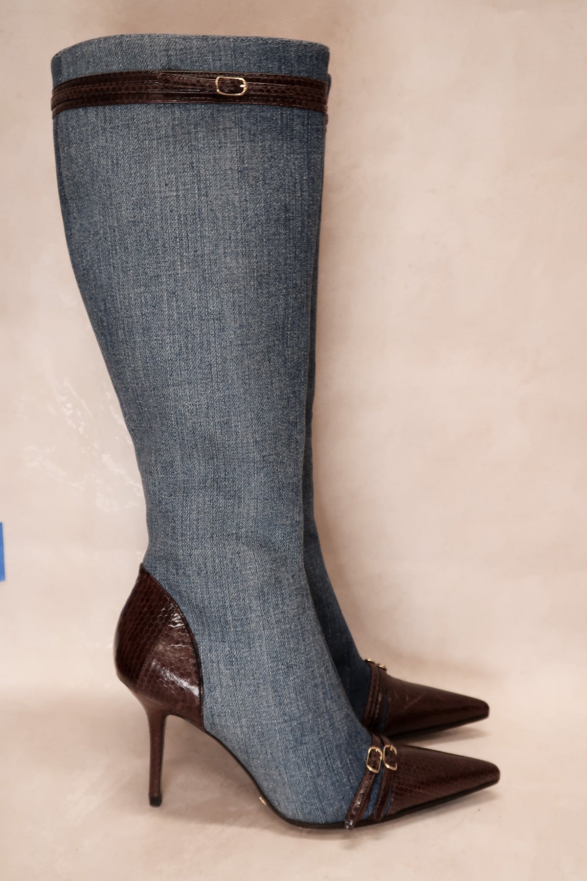 Dolce & Gabbana 2000s Denim Snakeskin Boots
