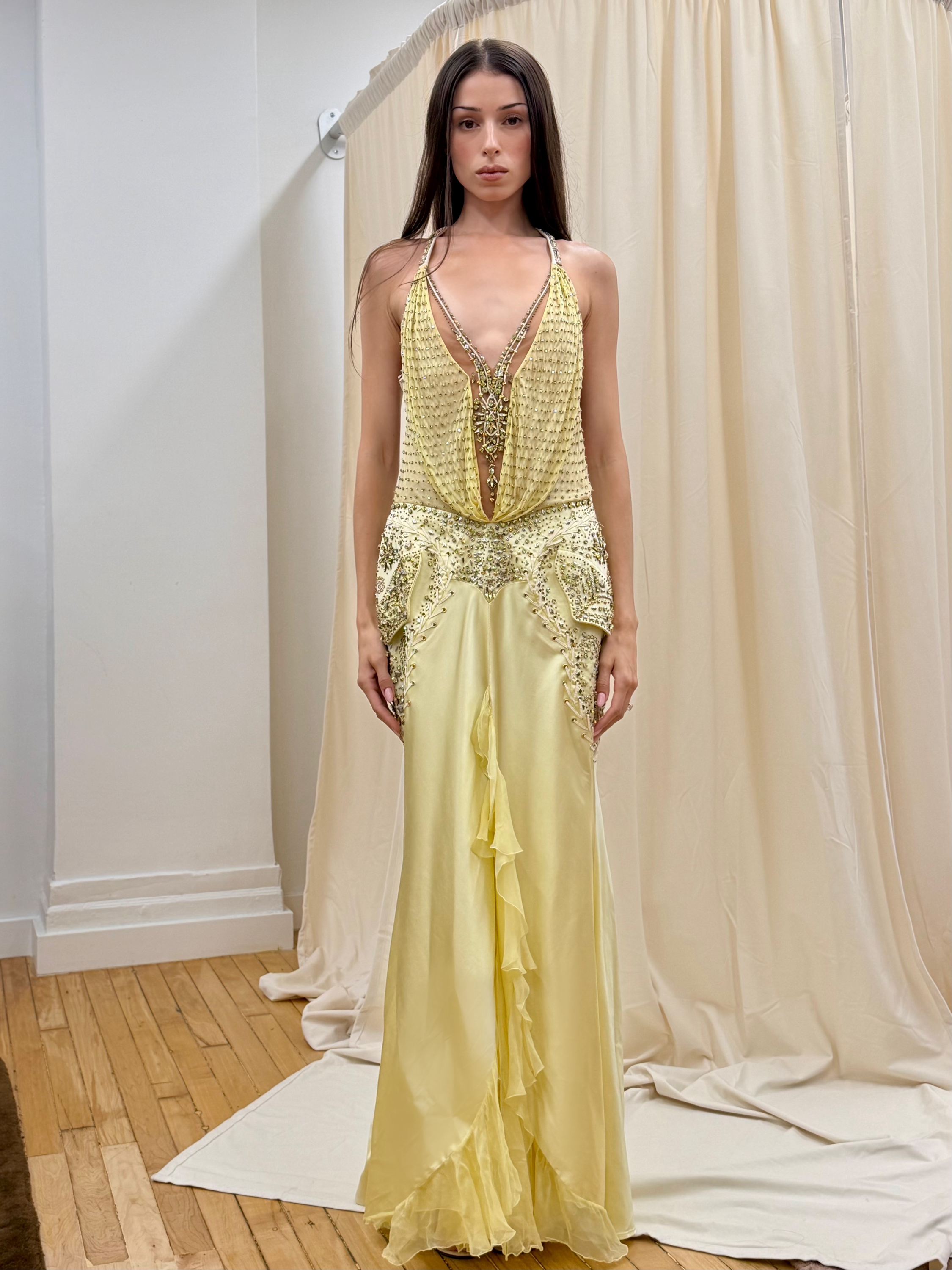 Versace SS 2006 Yellow Beaded Gown