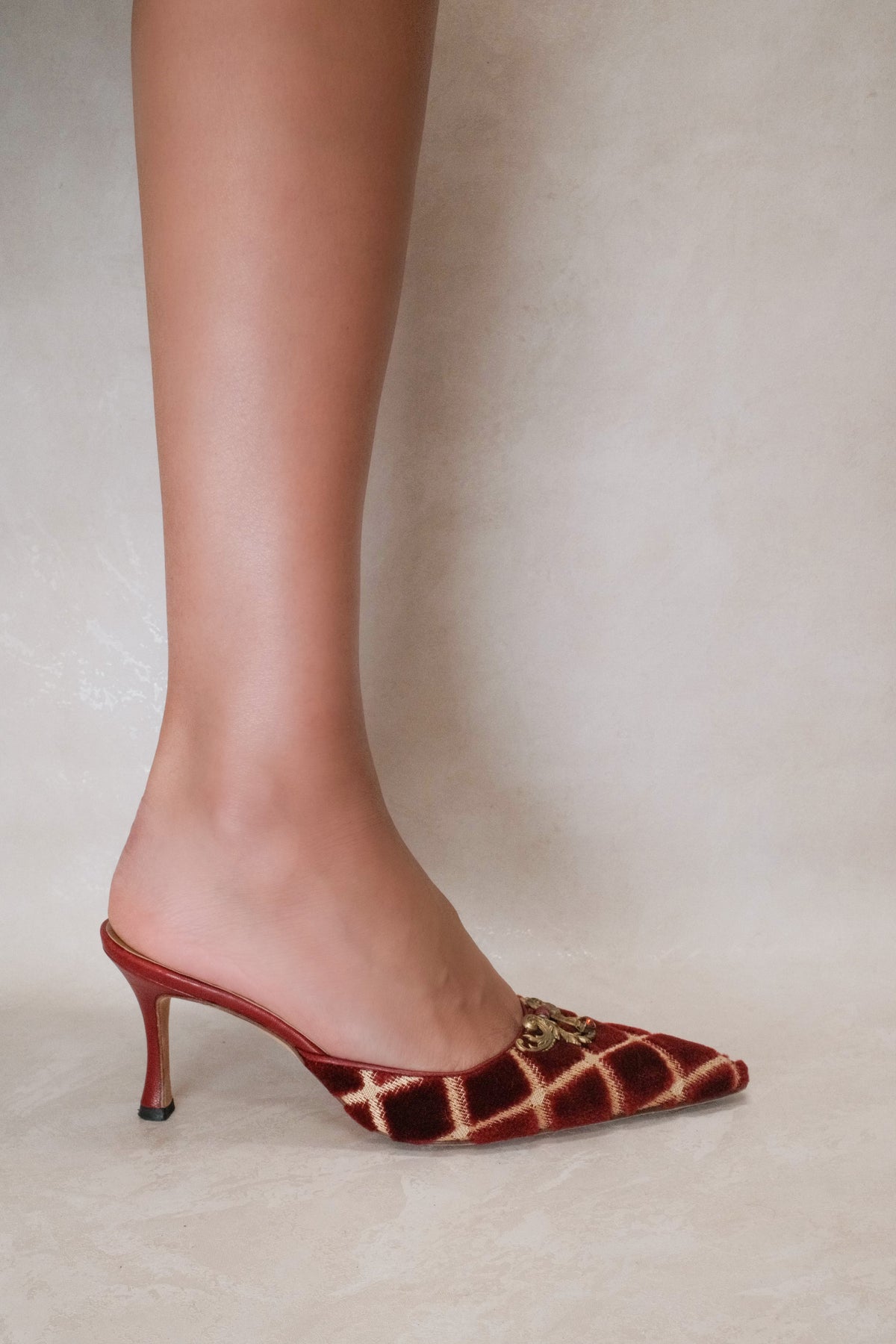 Manolo Blahnik 2000s Velvet Printed Mules