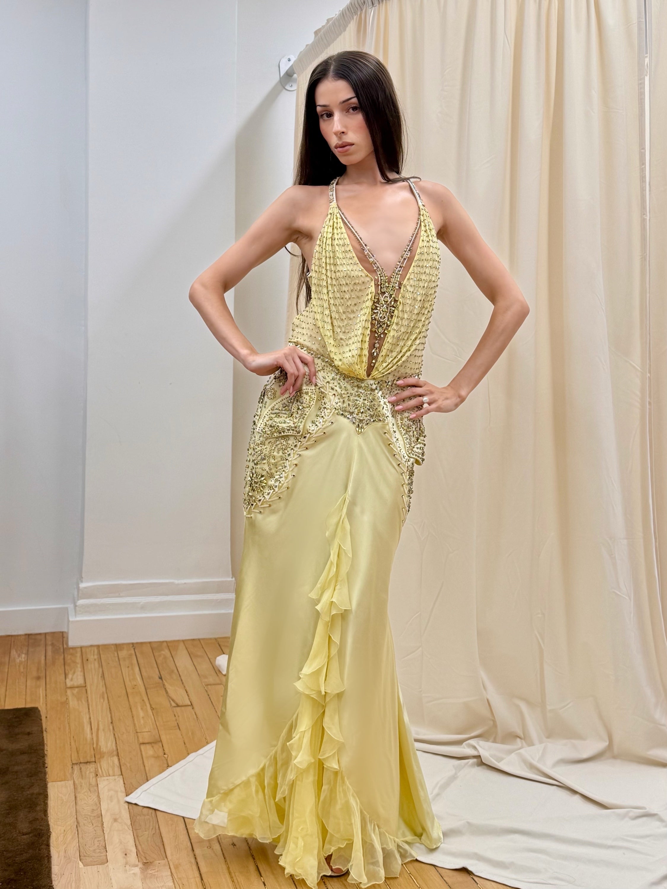 Versace SS 2006 Yellow Beaded Gown