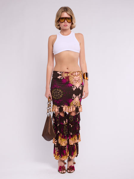 Jean Paul Gaultier SS 2000 Butterfly Tiered Maxi Skirt