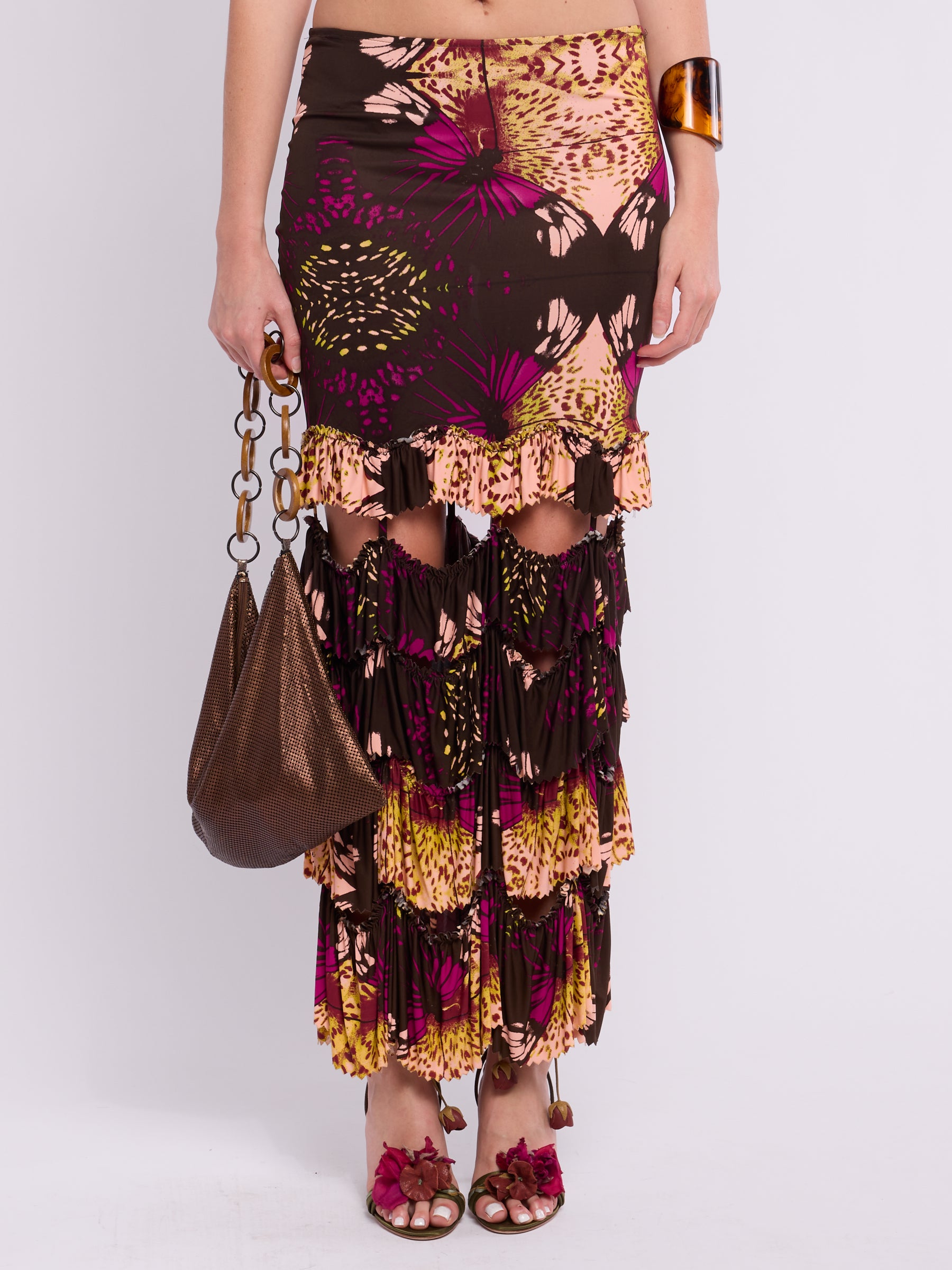 Jean Paul Gaultier SS 2000 Butterfly Tiered Maxi Skirt