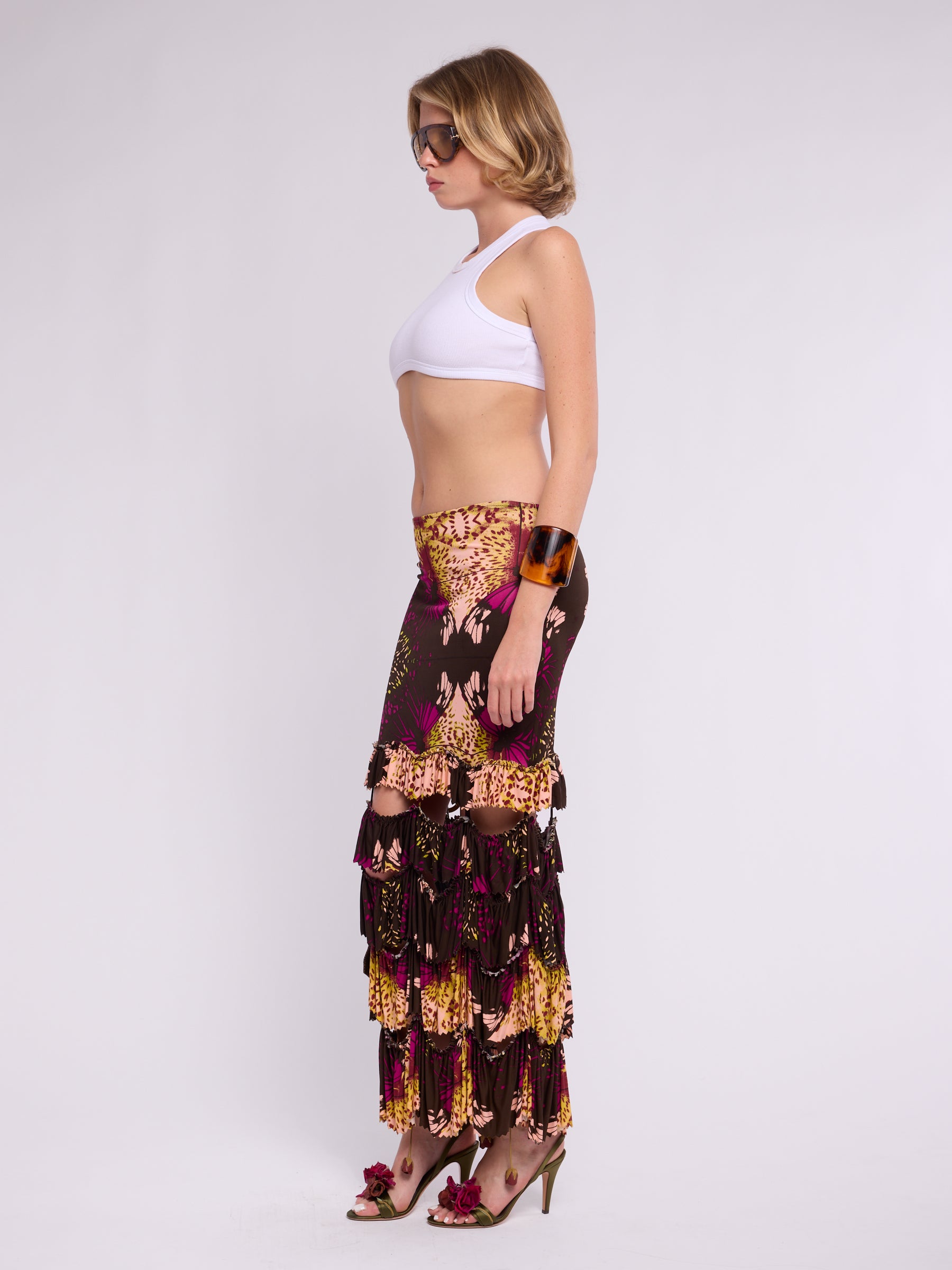 Jean Paul Gaultier SS 2000 Butterfly Tiered Maxi Skirt