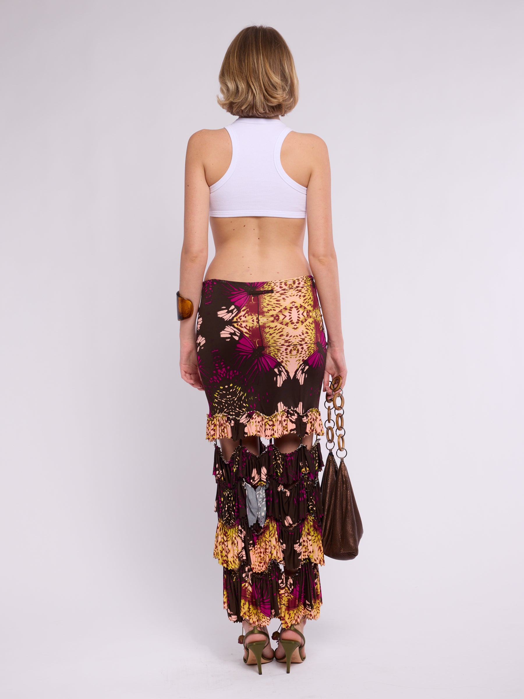 Jean Paul Gaultier SS 2000 Butterfly Tiered Maxi Skirt