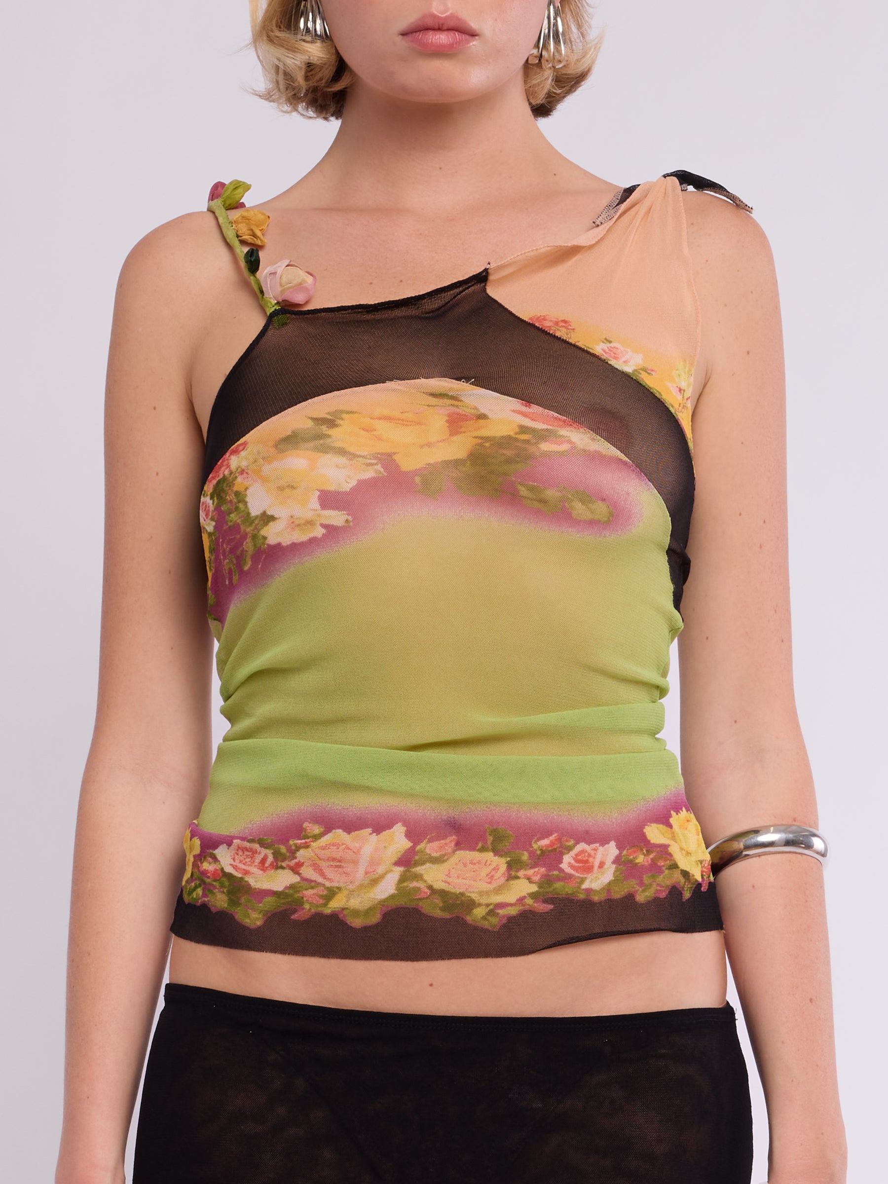 Jean Paul Gaultier SS 2001 Floral Mesh Top & Skirt Set