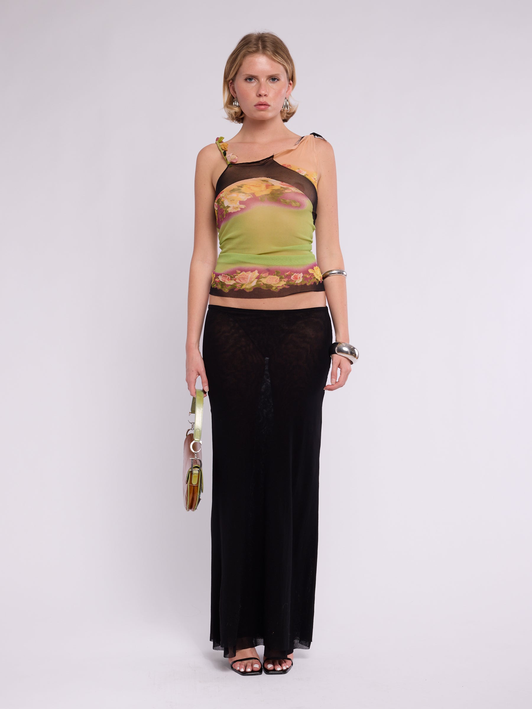 Jean Paul Gaultier SS 2001 Floral Mesh Top & Skirt Set