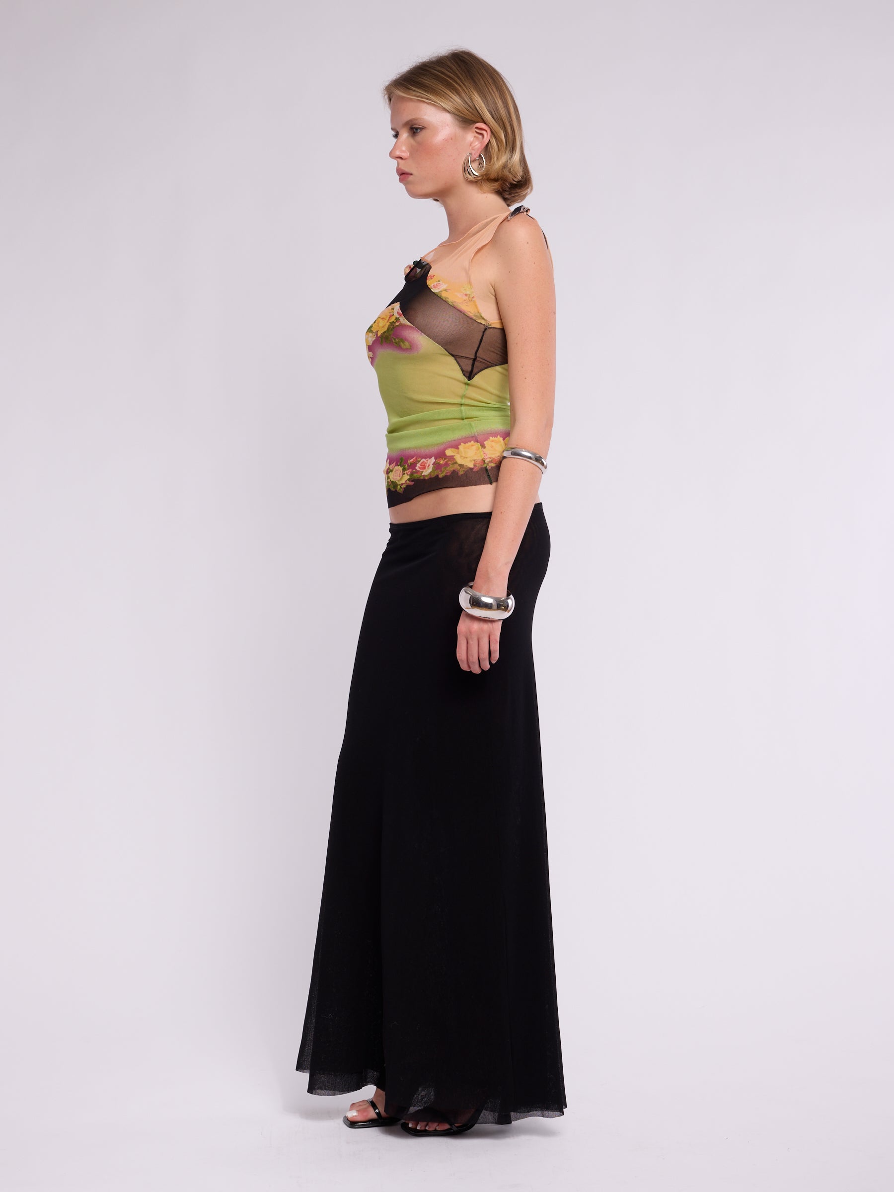 Jean Paul Gaultier SS 2001 Floral Mesh Top & Skirt Set