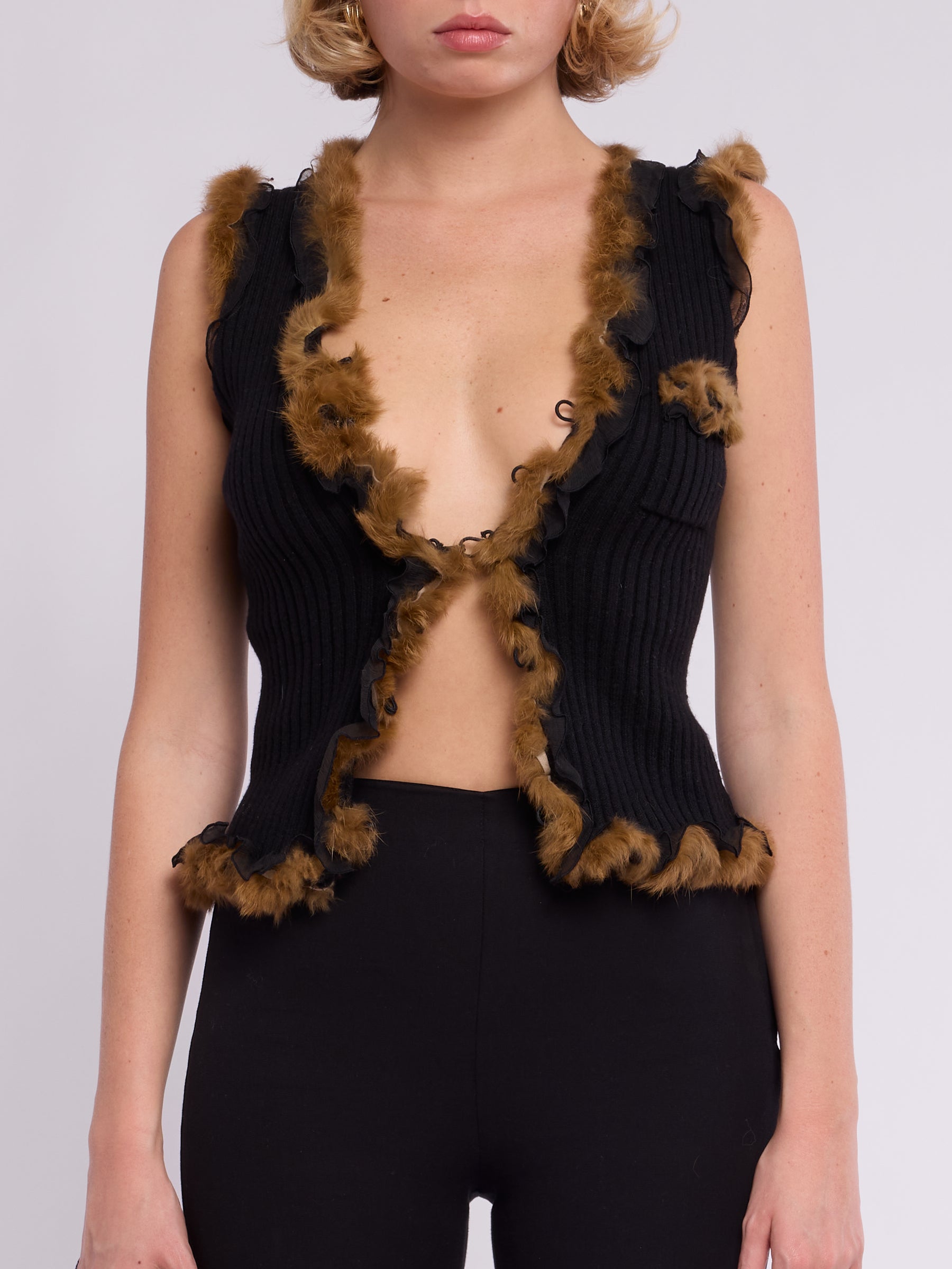 Jean Paul Gaultier SS 2001 Rabbit Fur Trim Top