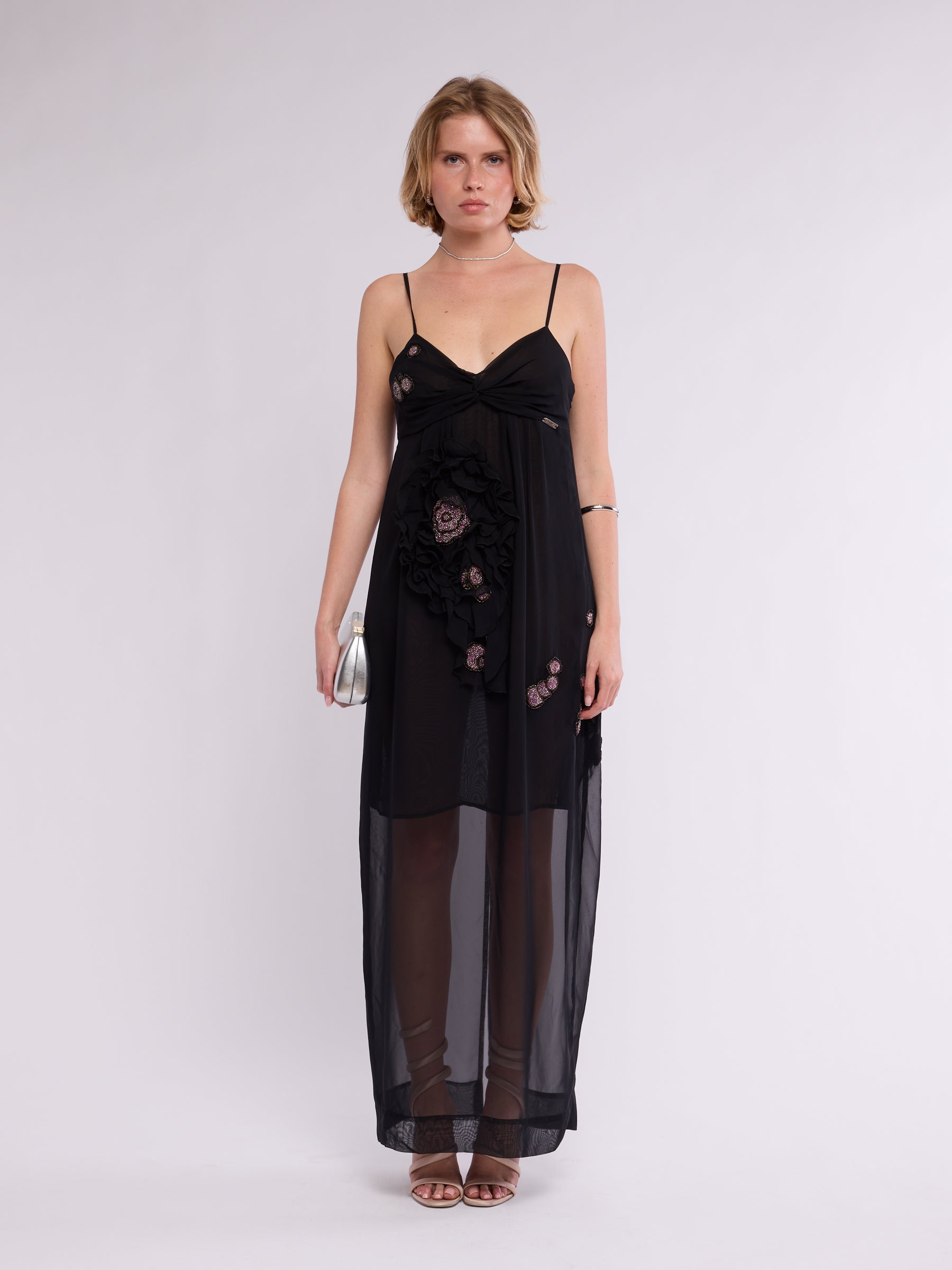 john galliano maxi dress John Galliano 2000s Beaded Flower Maxi Dress
