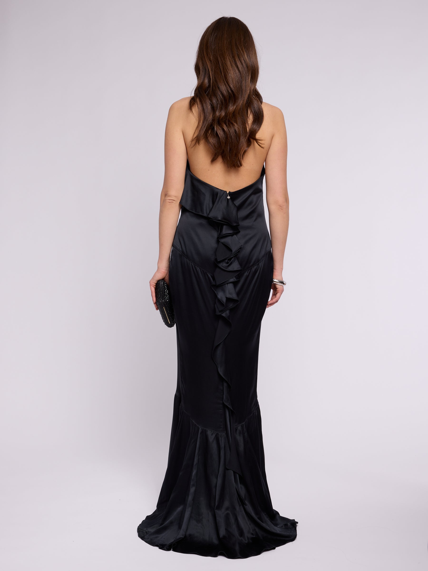 Just Cavalli 2000s Black Ruffle Halter Neck Gown