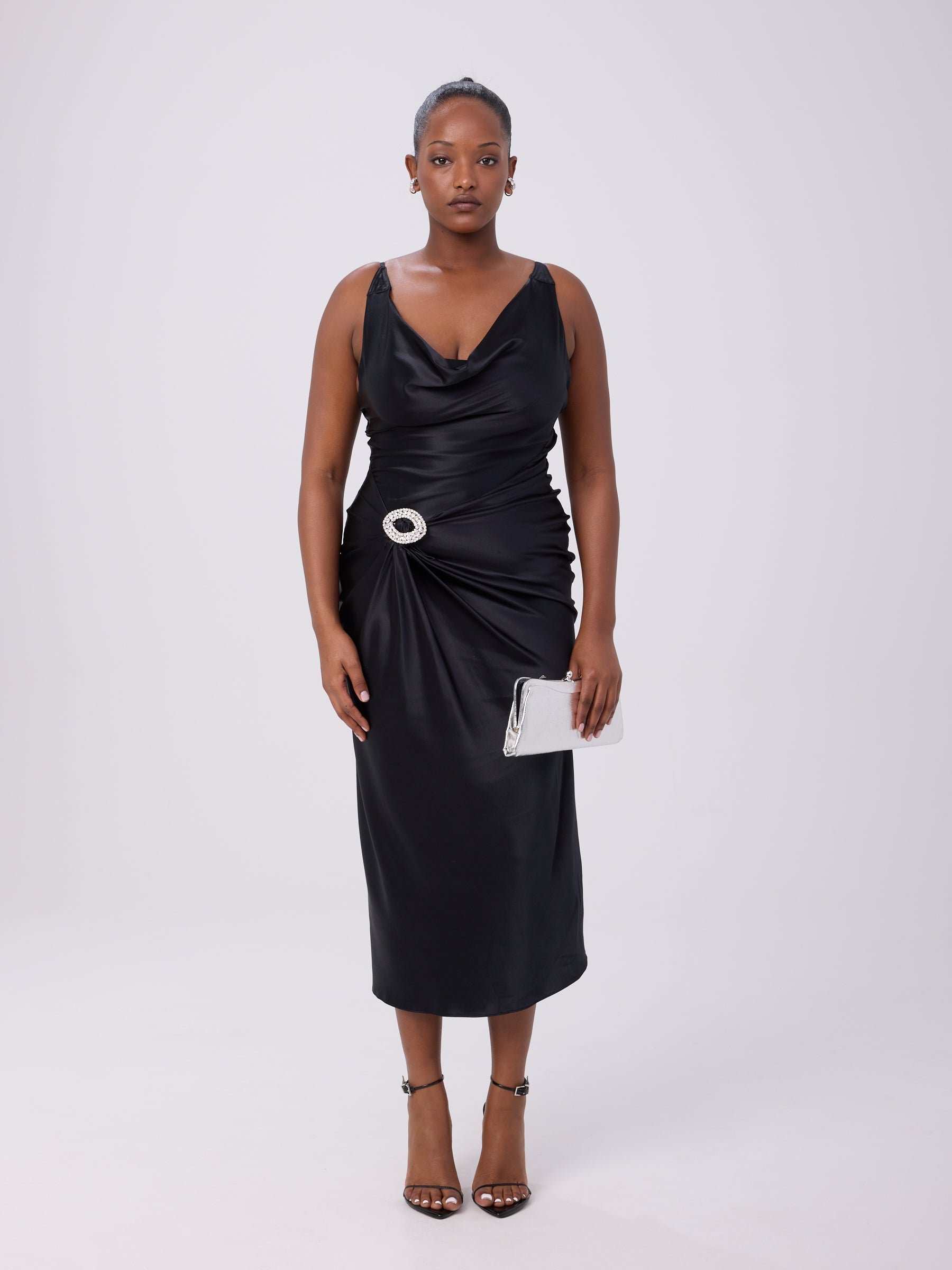 Mandalay 2004 Black Satin Cowl-Neck Gown