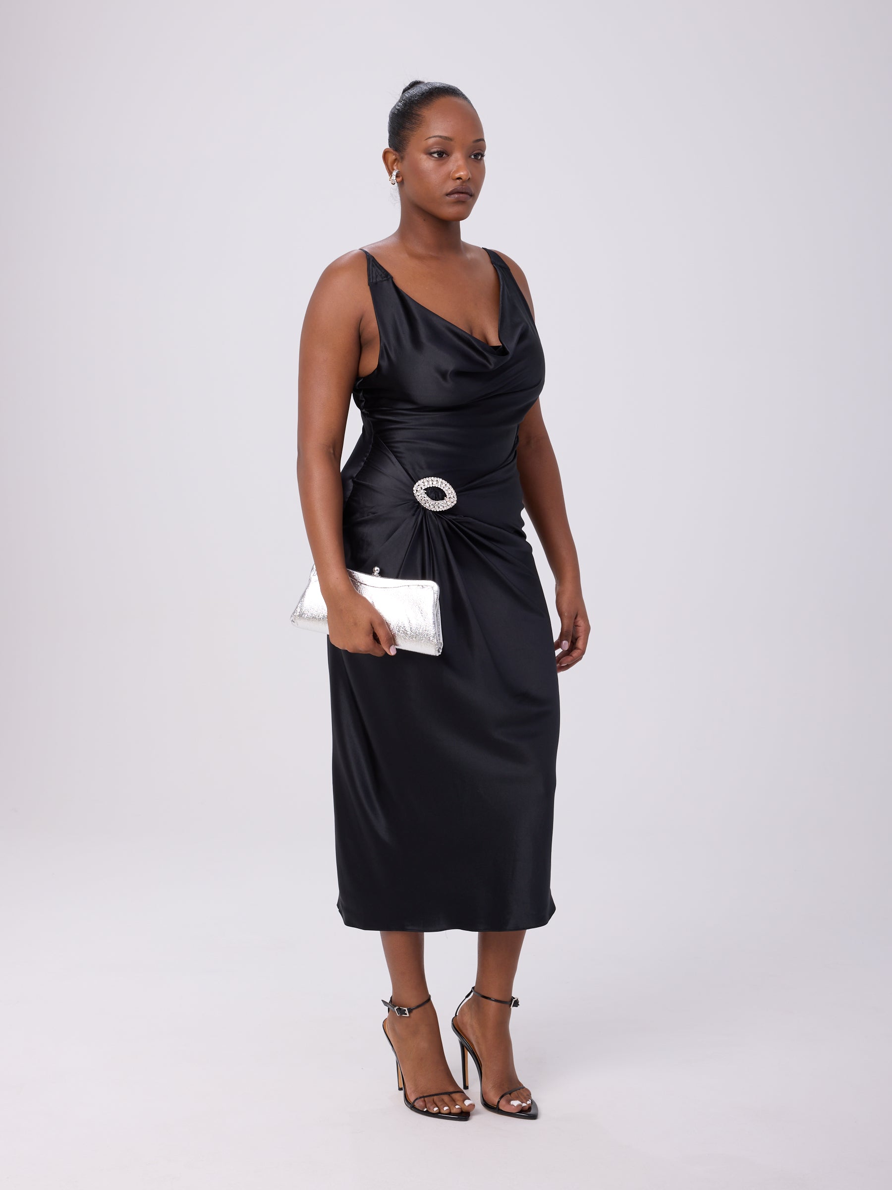 Mandalay 2004 Black Satin Cowl-Neck Gown