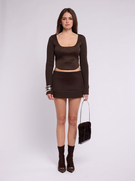 Miu Miu 1999 Brown Neoprene Skirt Set