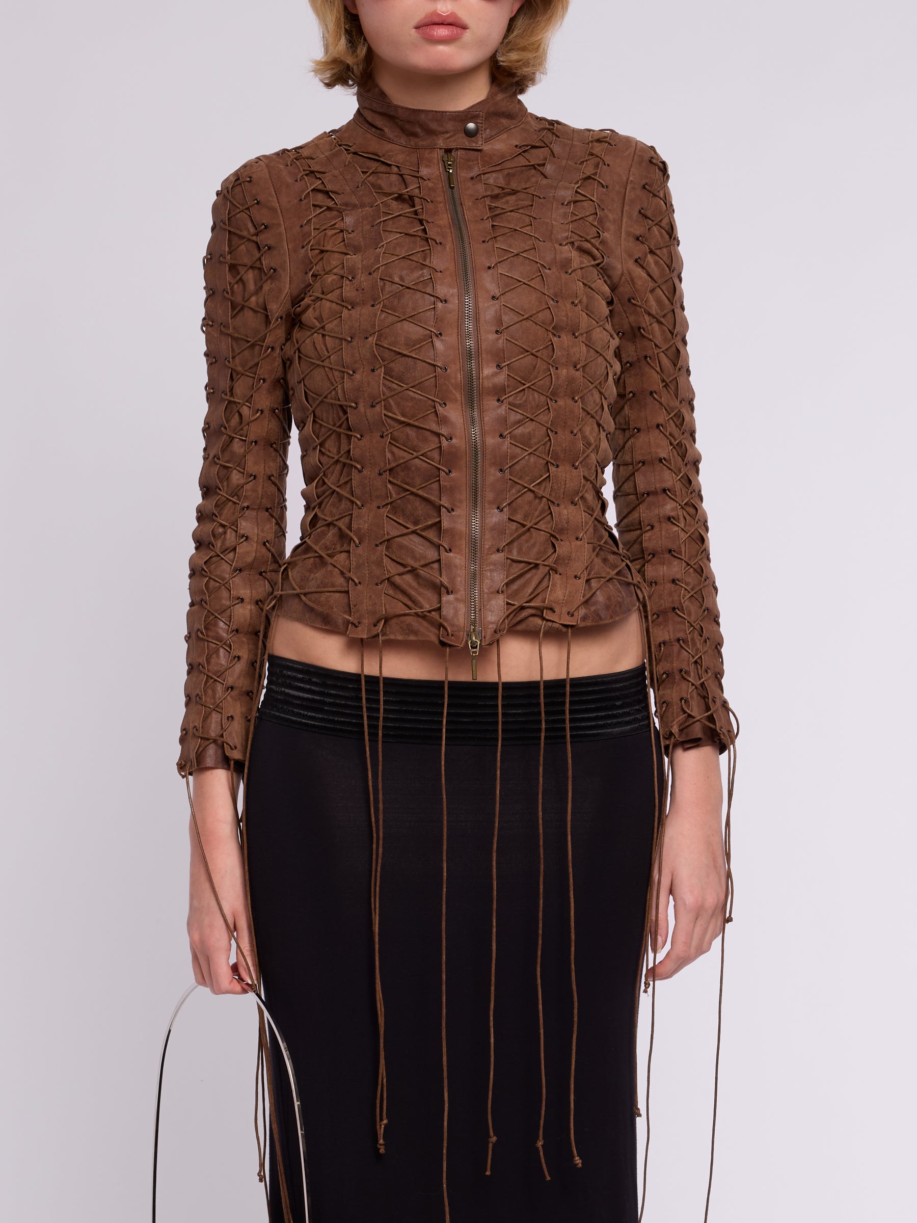 Plein Sud FW 2000 Leather Lace Up Jacket