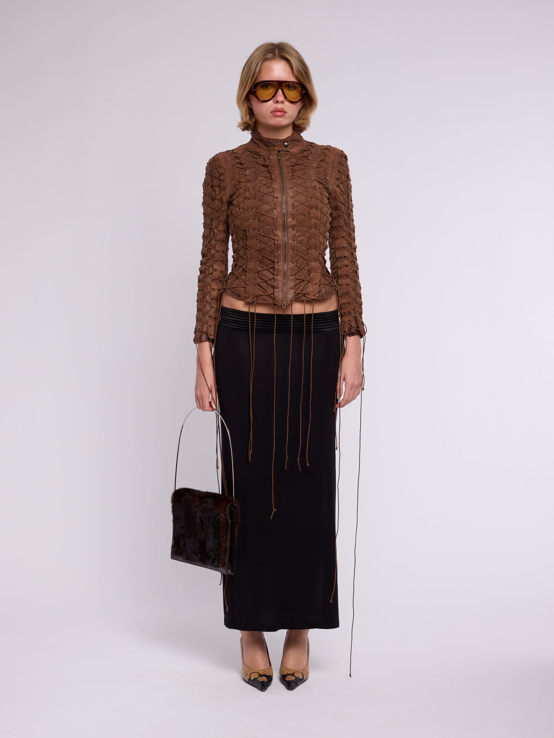 Plein Sud FW 2000 Leather Lace Up Jacket