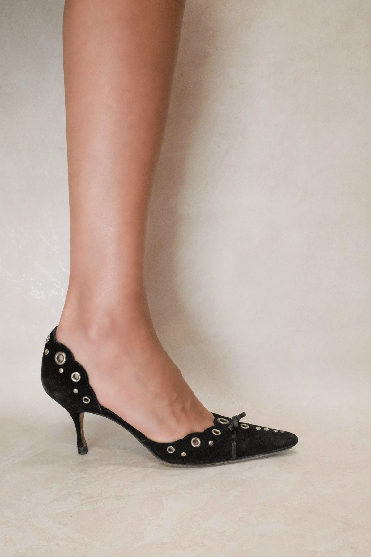 Prada 2000s Black Suede Leather Grommet Heels