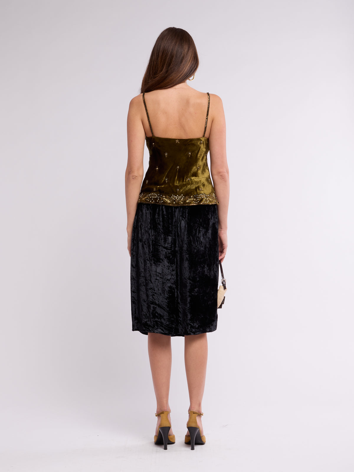 Ralph Lauren 2005 Green Embroidered Velvet Tank