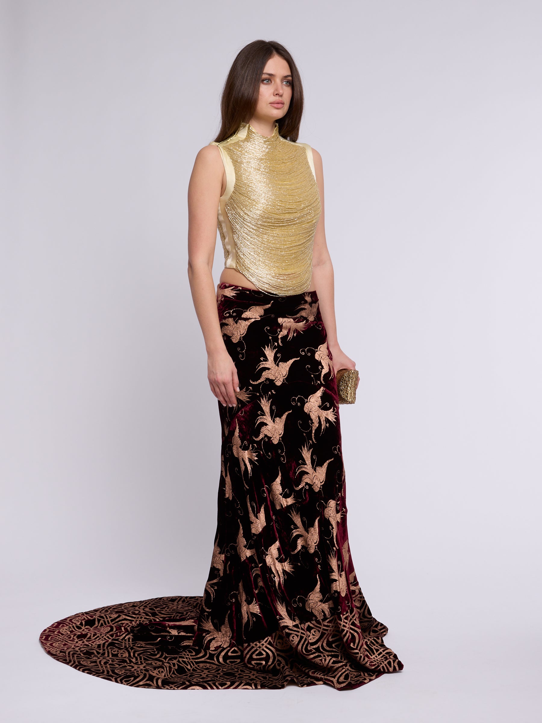 Roberto Cavalli 2006 Runway Velvet Maxi Skirt