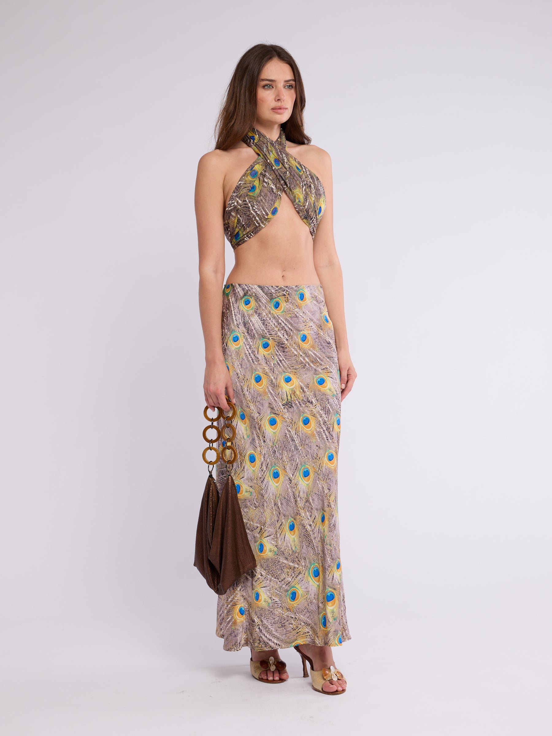 roberto cavalli 着物スリーブ　鮮やかプリント トップス 38 Roberto Cavalli FW 1999 Peacock Silk Set