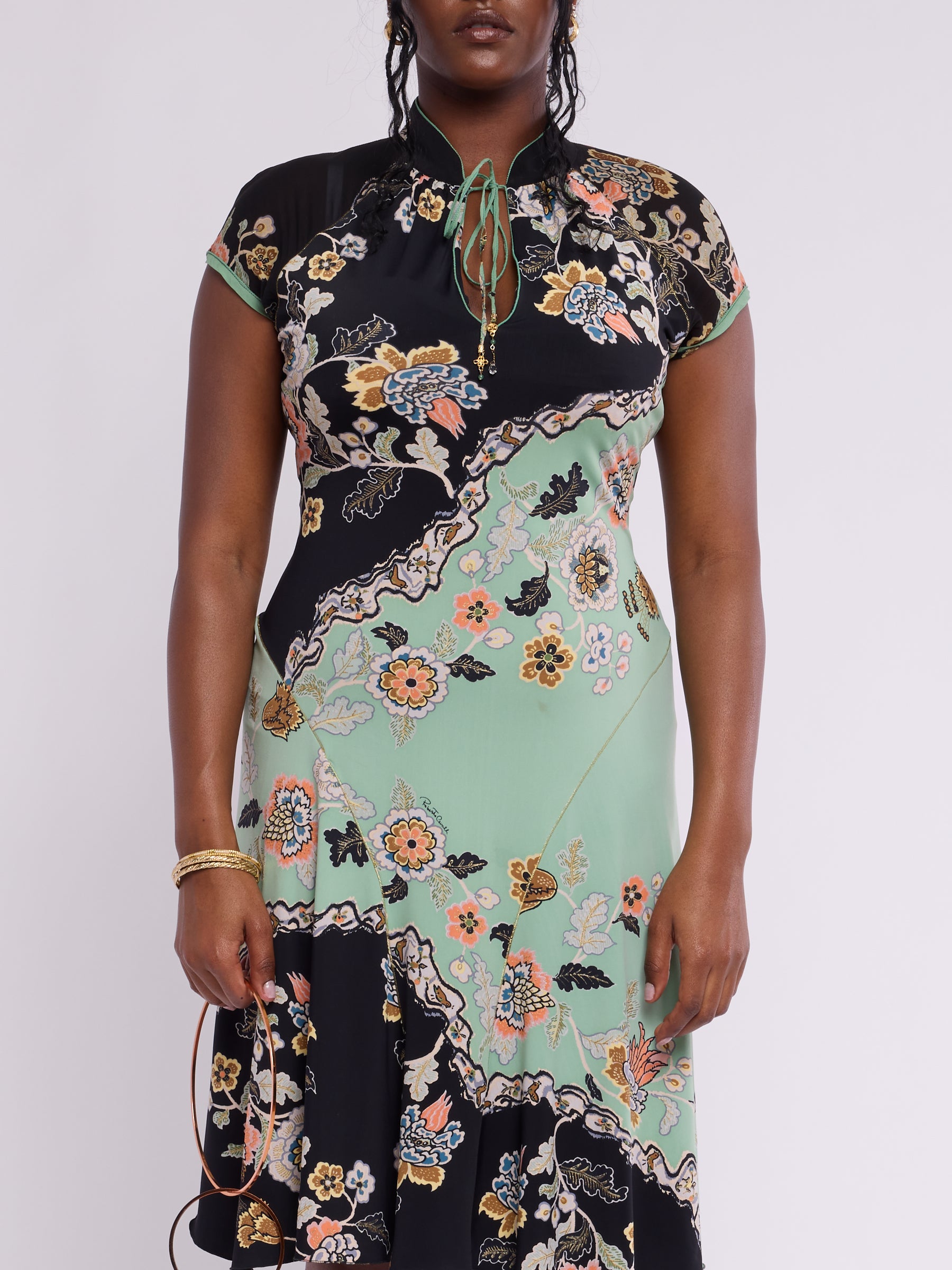 Roberto Cavalli SS 2003 Runway Chinoiserie Silk Midi Dress