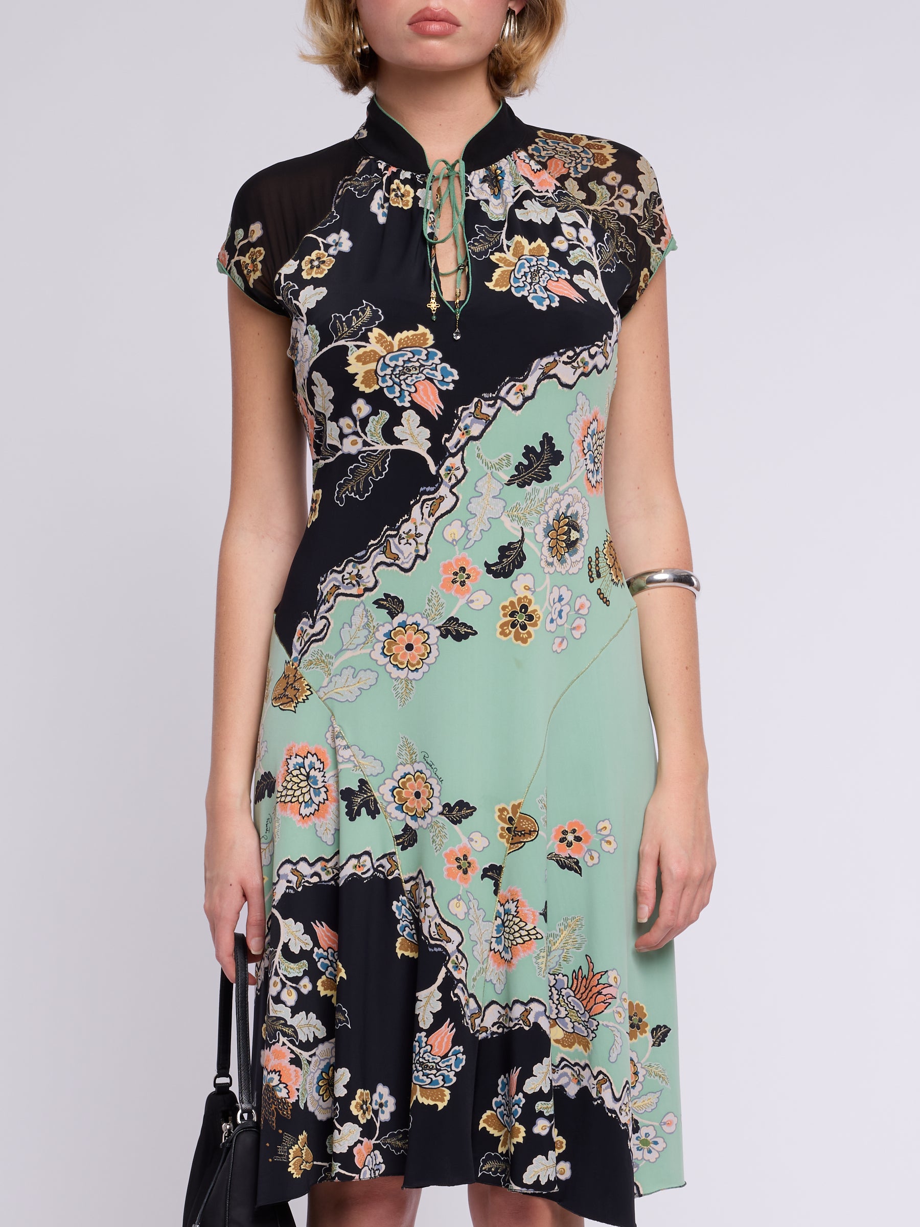 Roberto Cavalli SS 2003 Runway Chinoiserie Silk Midi Dress