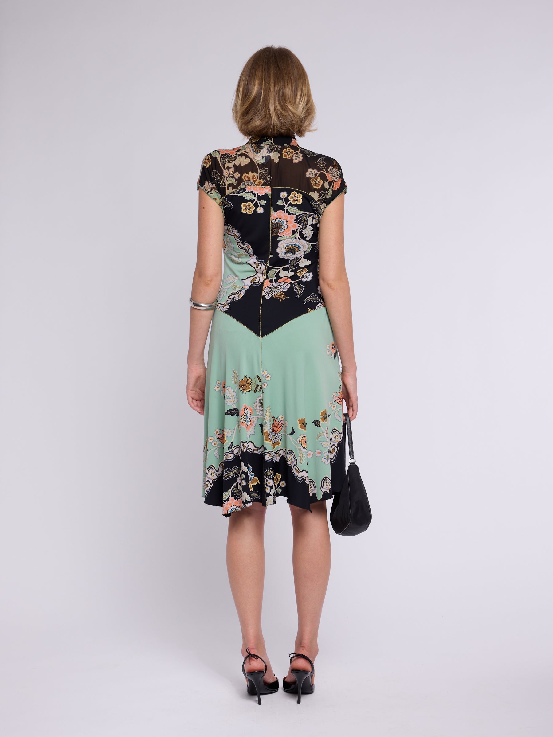 Roberto Cavalli SS 2003 Runway Chinoiserie Silk Midi Dress