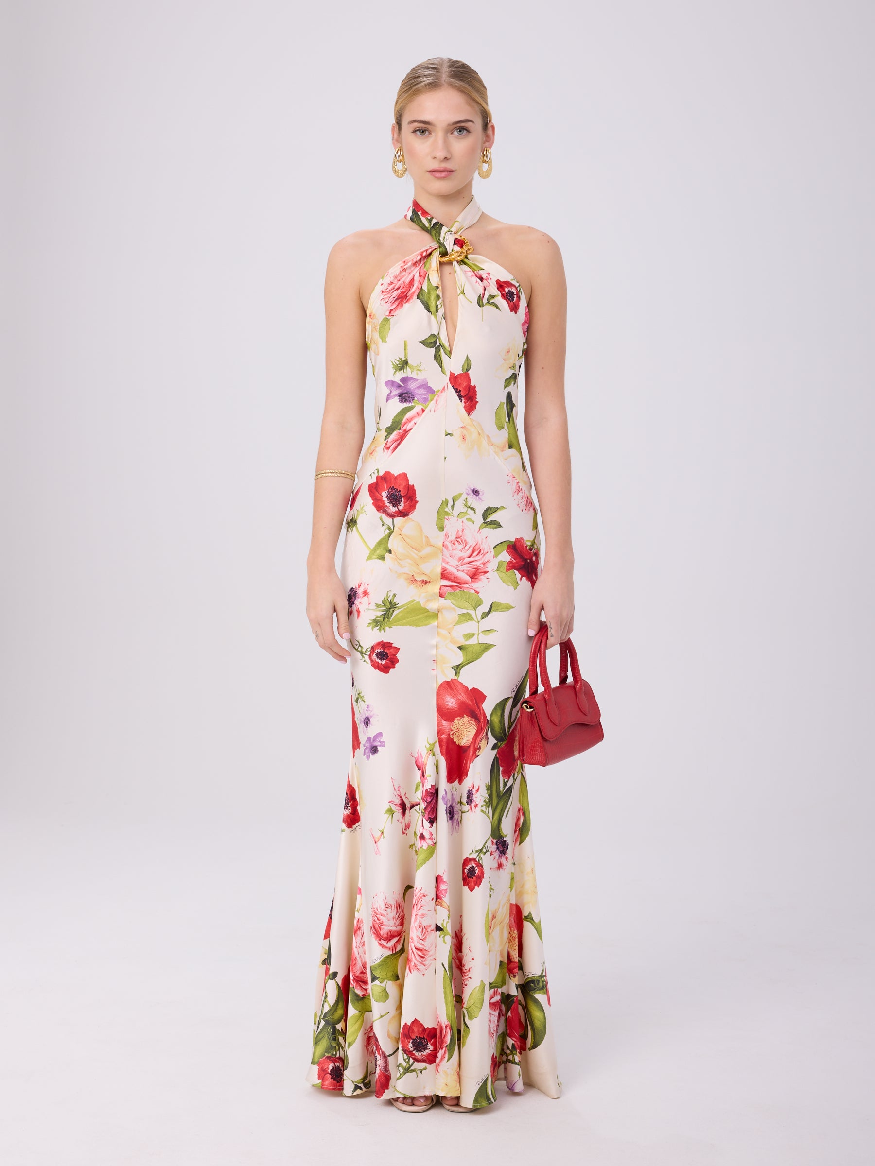 Roberto Cavalli 2000s Floral Halter Gown