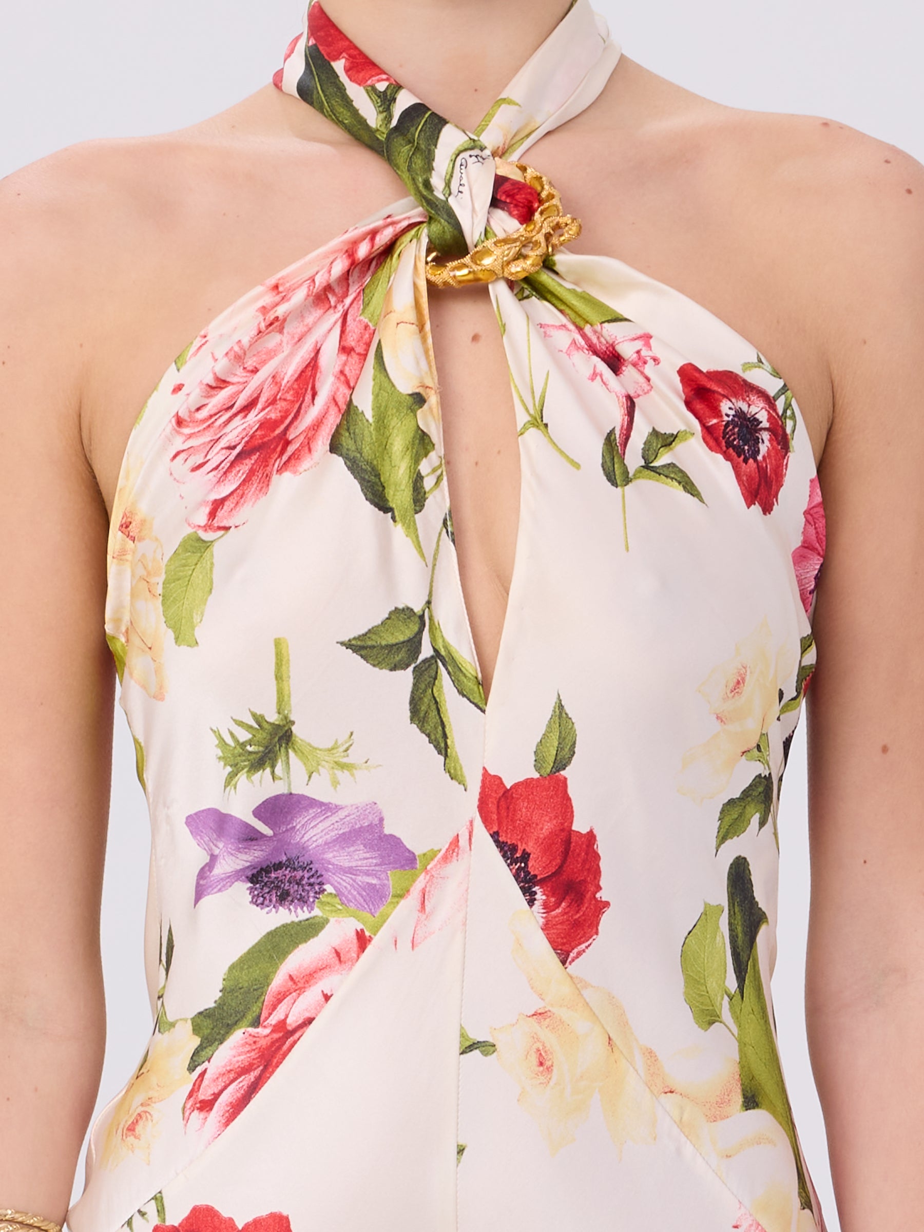 Roberto Cavalli 2000s Floral Halter Gown