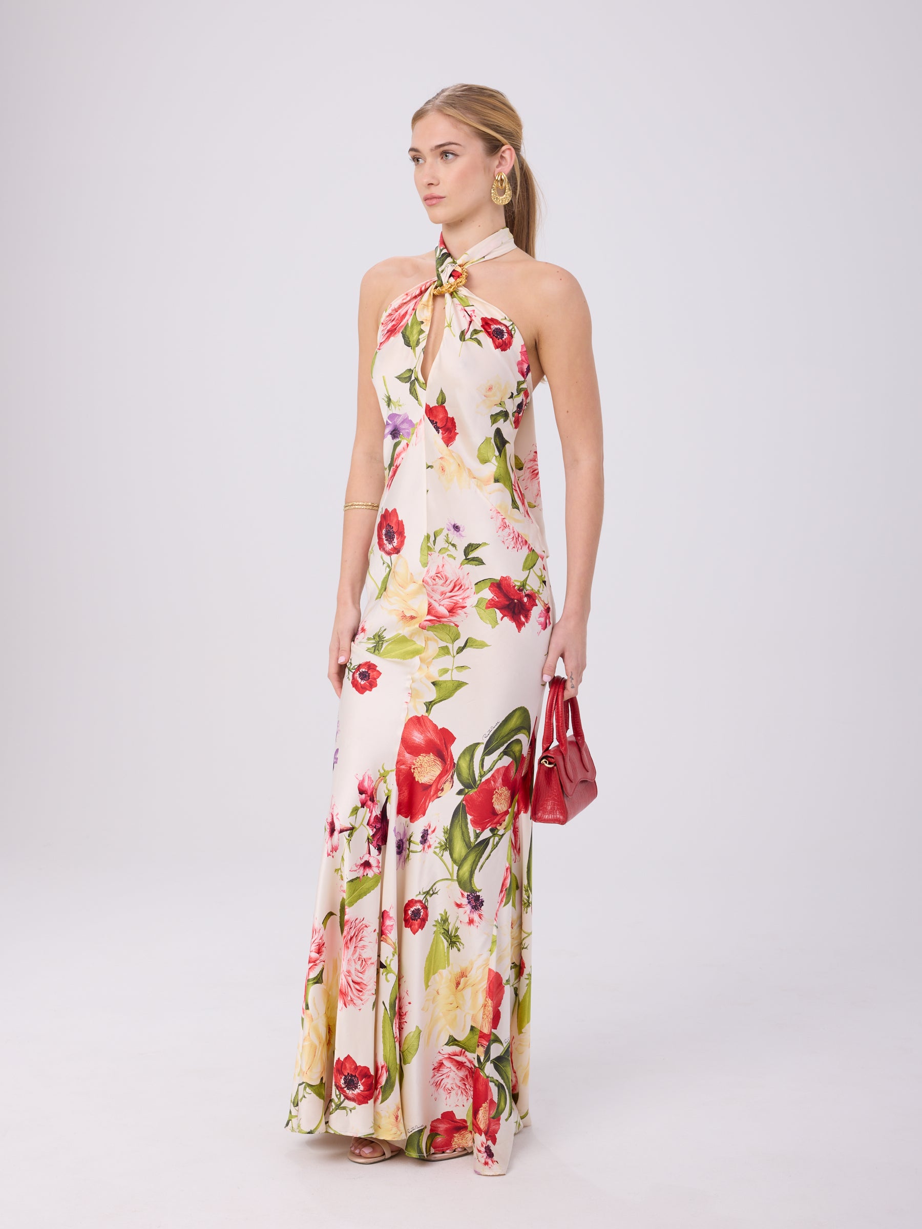 Roberto Cavalli 2000s Floral Halter Gown