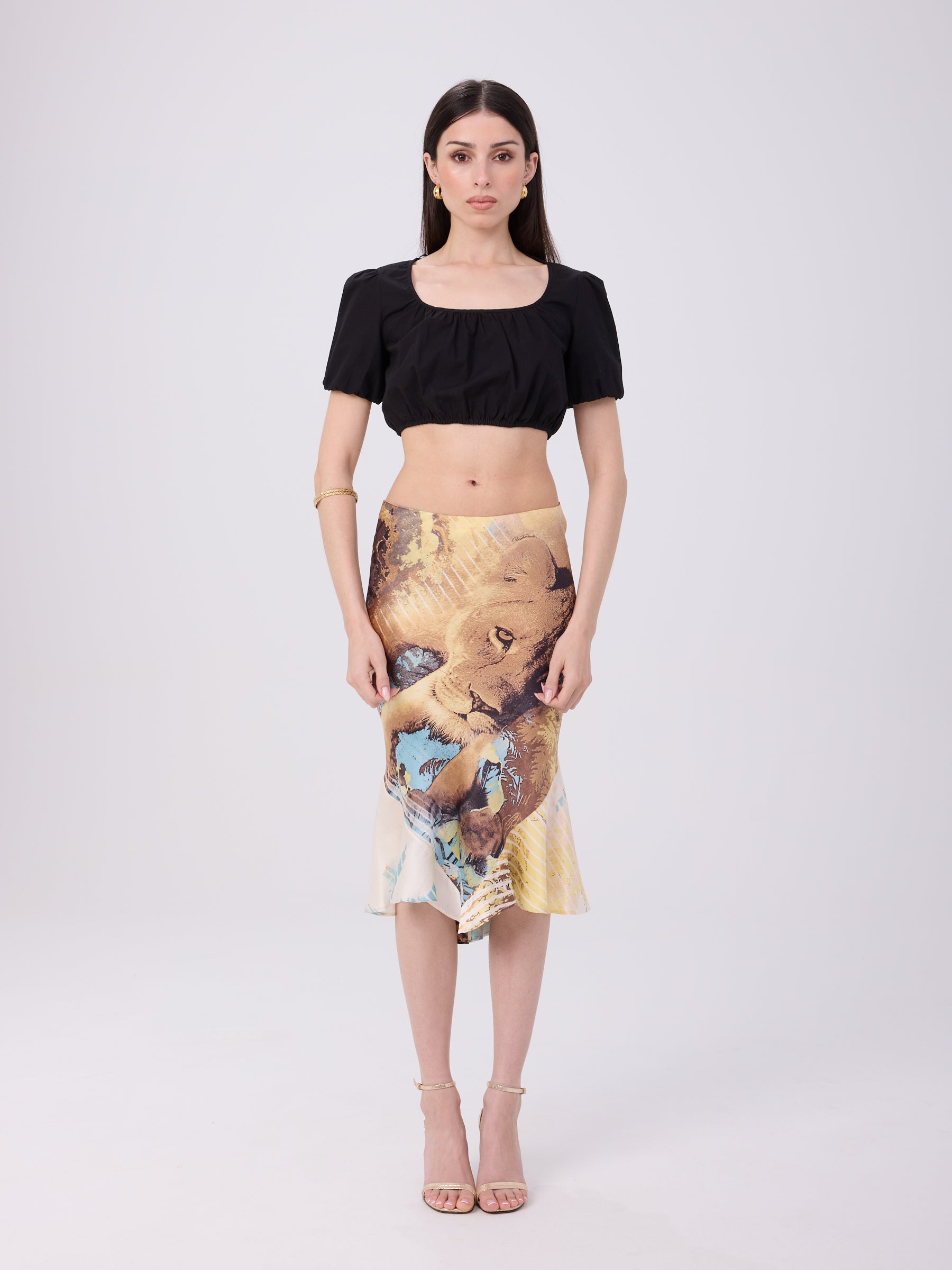Roberto Cavalli SS 2002 Lion Head Silk Skirt