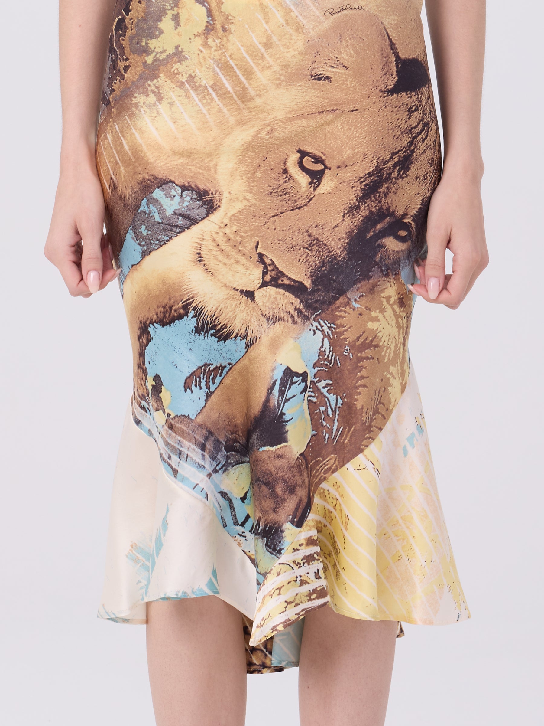 Roberto Cavalli SS 2002 Lion Head Silk Skirt