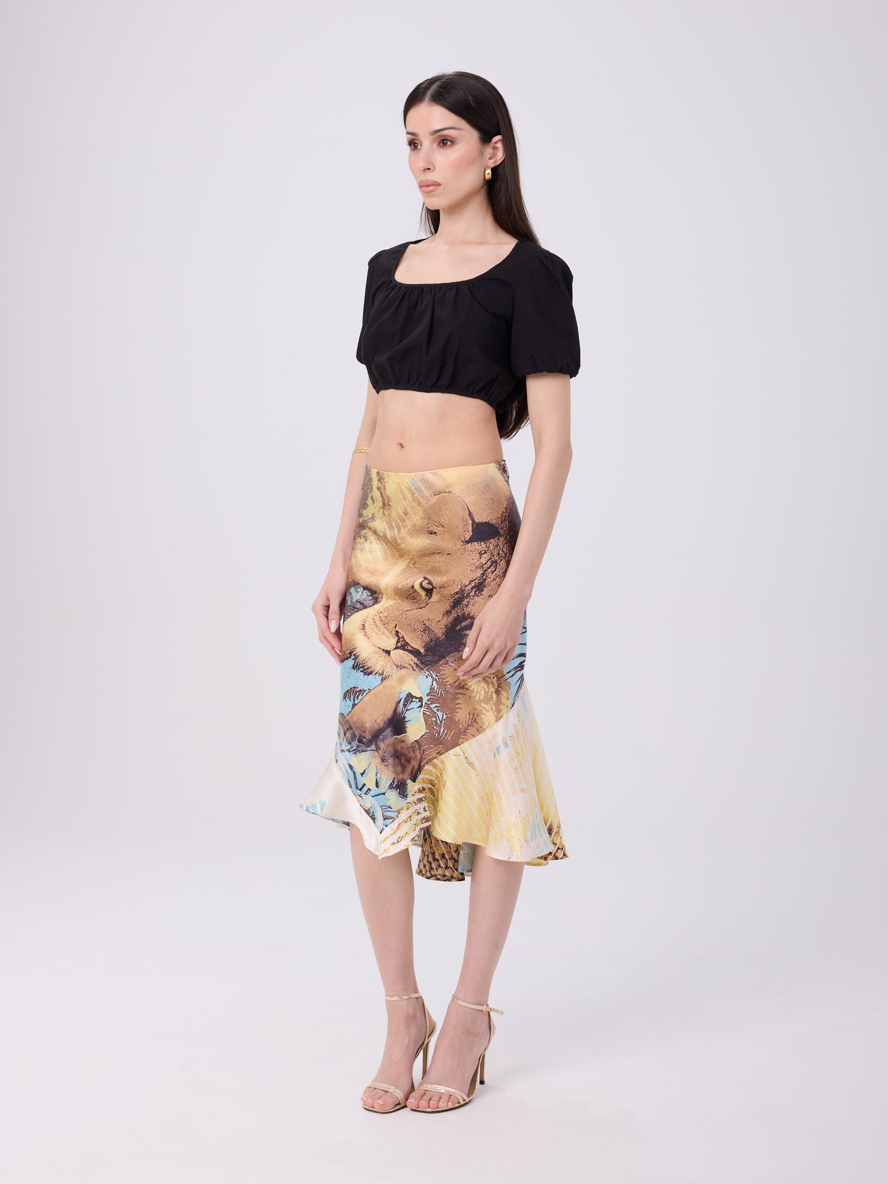 Roberto Cavalli SS 2002 Lion Head Silk Skirt