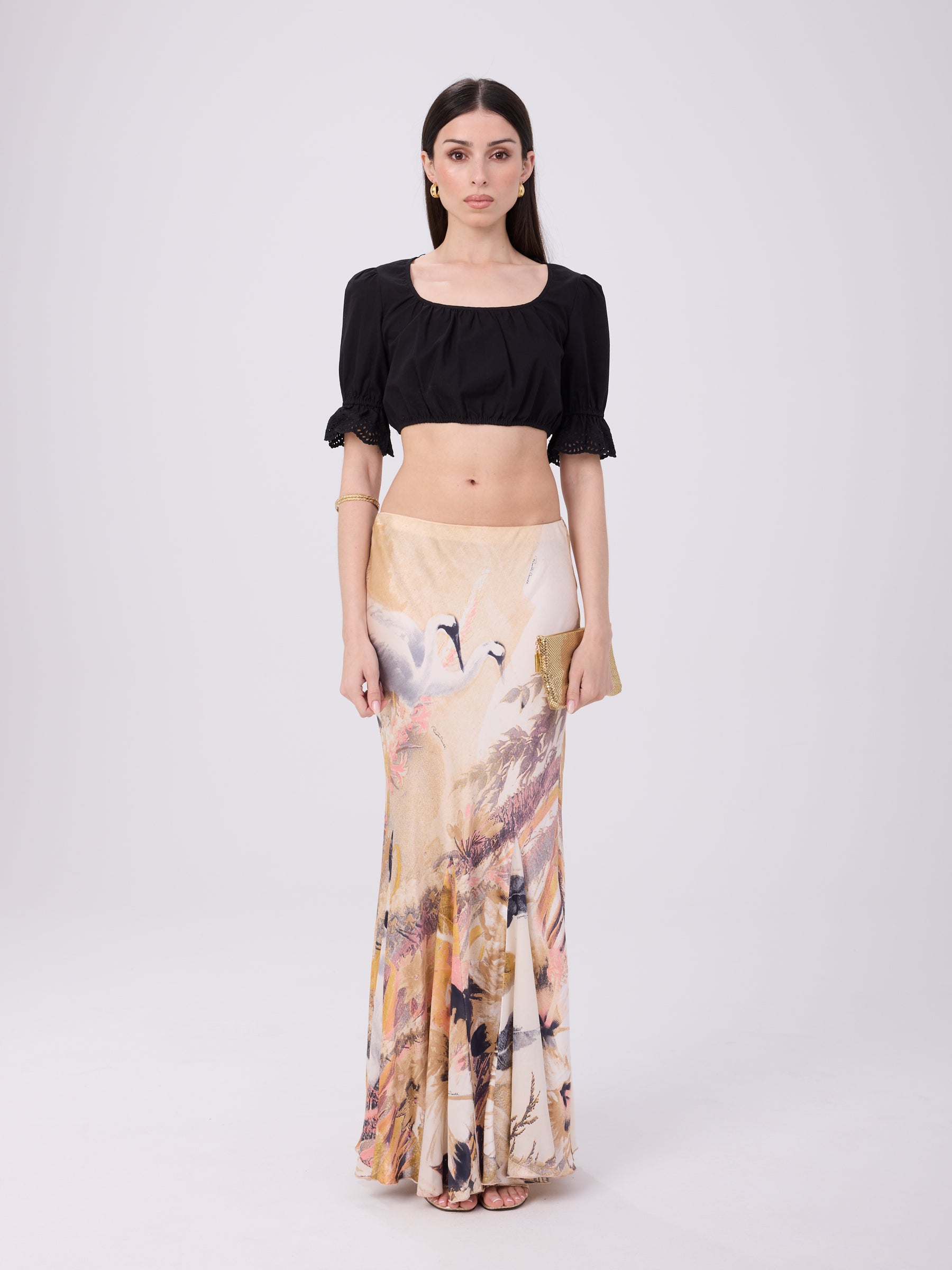 Roberto Cavalli SS 2003 Swan Fishtail Maxi Skirt