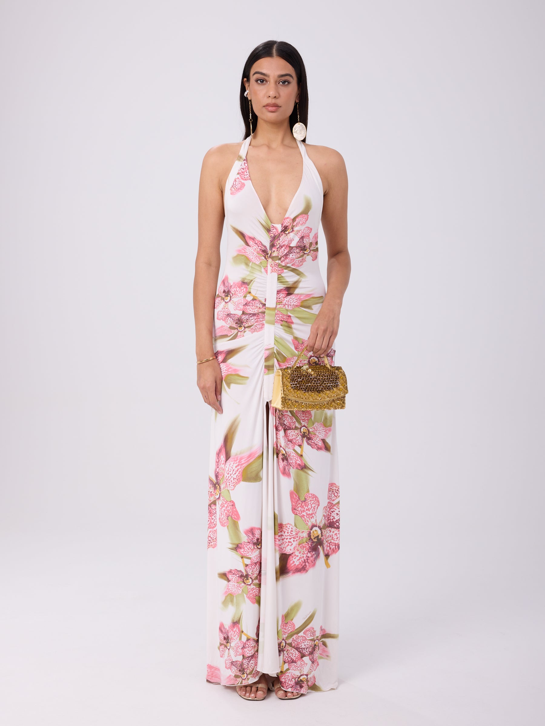 Roberto Cavalli SS 2004 Orchid Ruched Dress