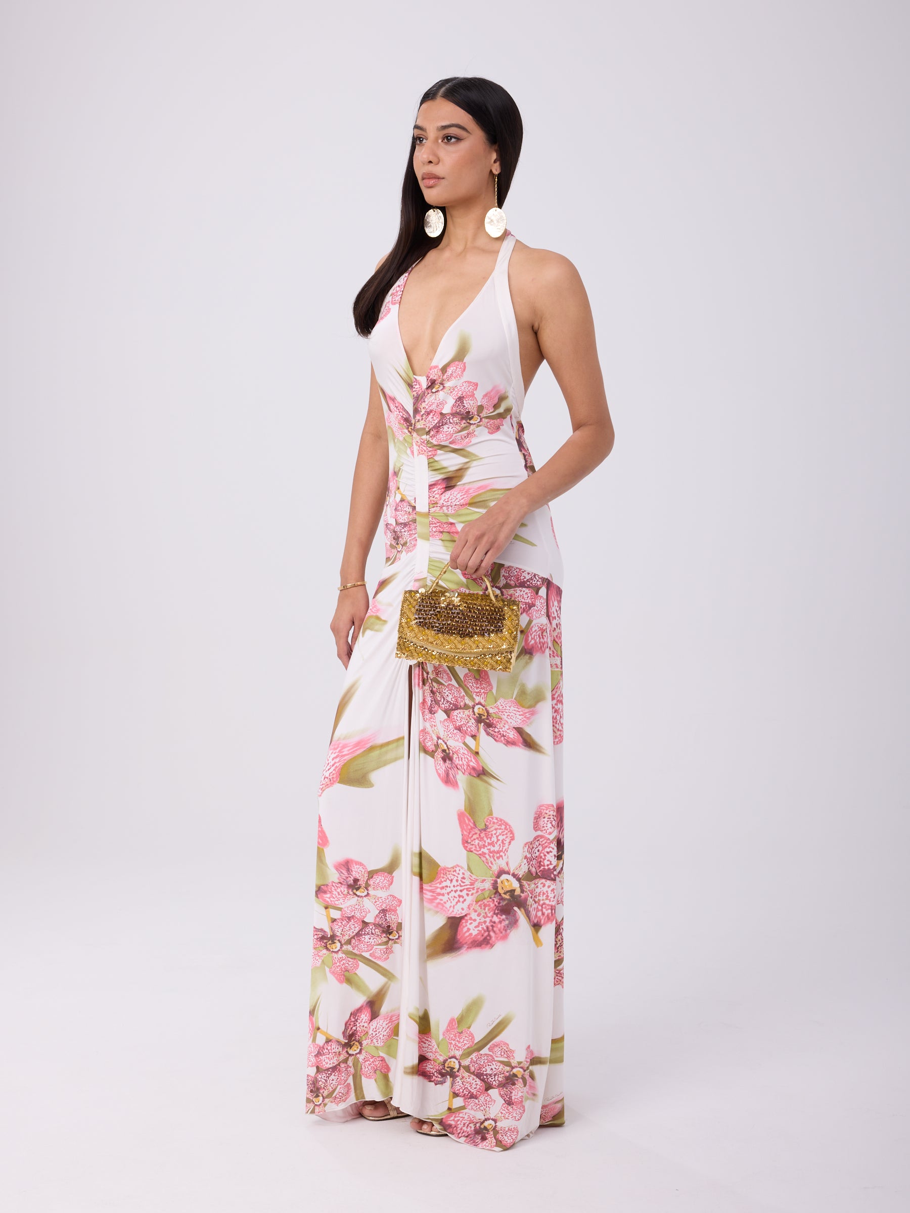 Roberto Cavalli SS 2004 Orchid Ruched Dress
