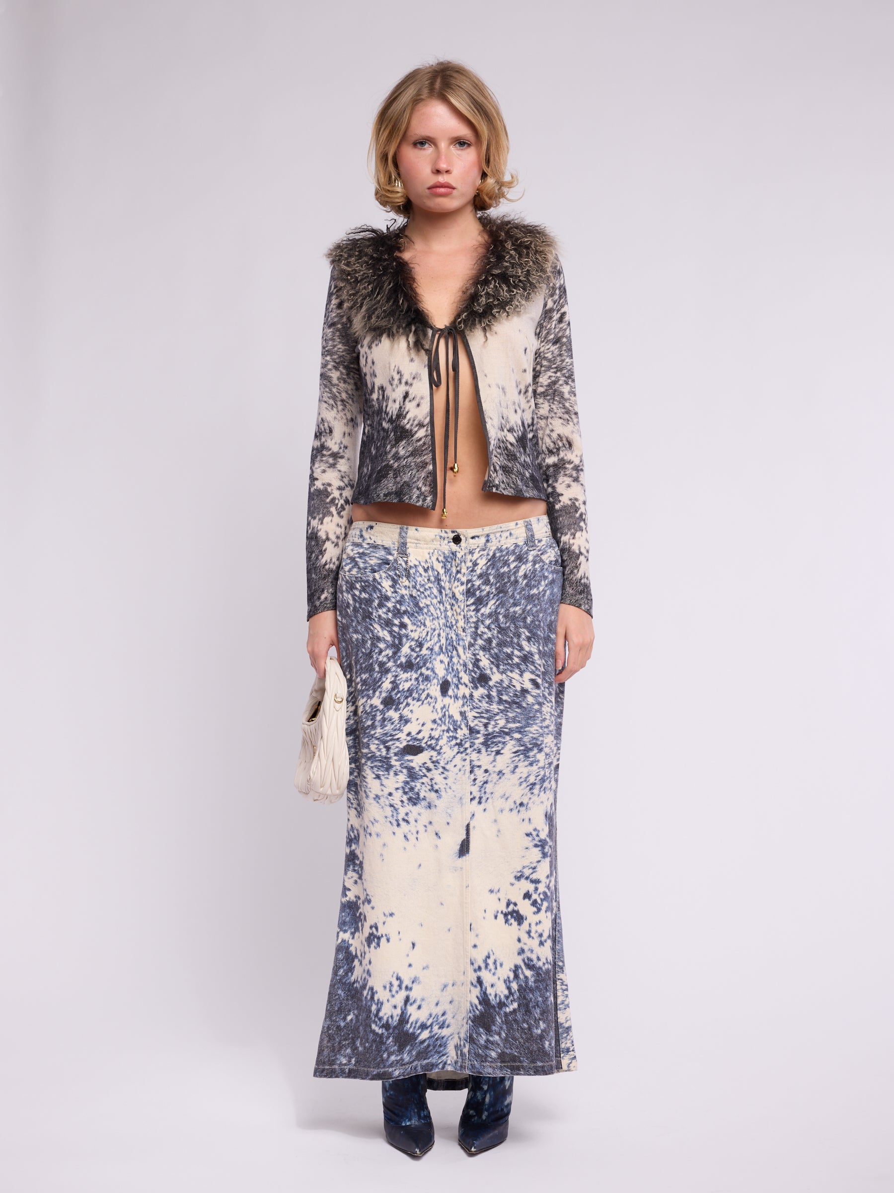 Roberto Cavalli FW 1999 Horse Print Cardigan & Skirt Set