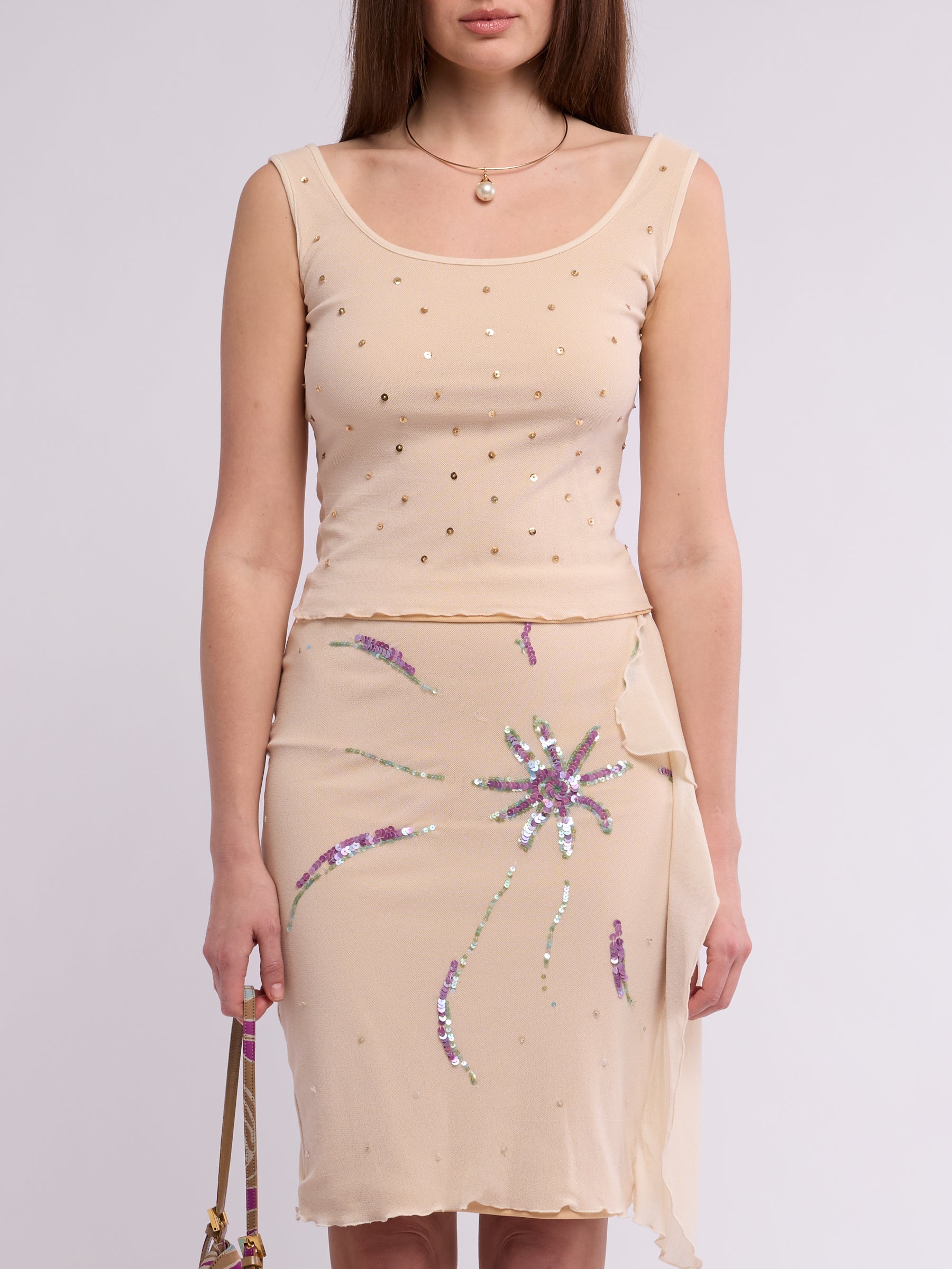 Rocco Barocco 2000s Mesh and Sequin Set