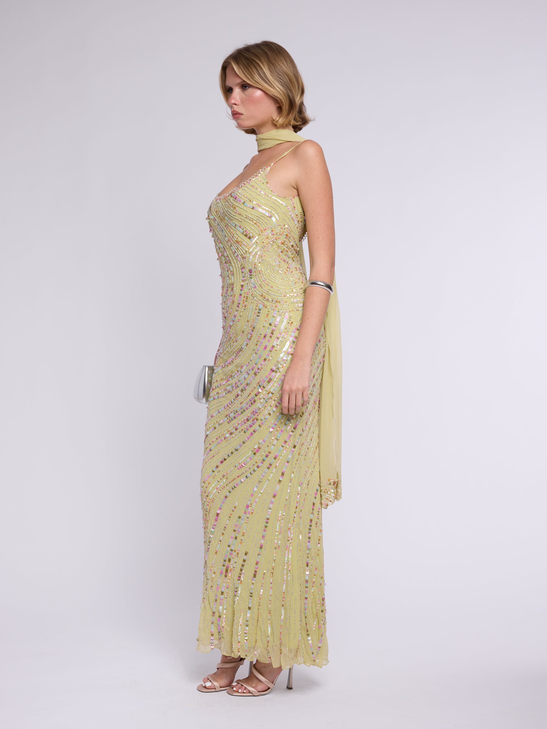 Sue Wong 2000s Beaded Dress with Scarf
